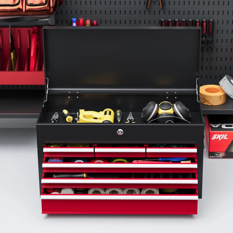 6 Drawer 24" Portable Tool Box with Top Case, Ball Bearing Slides, Metal Tool Chest for Garage, Household and Warehouse
