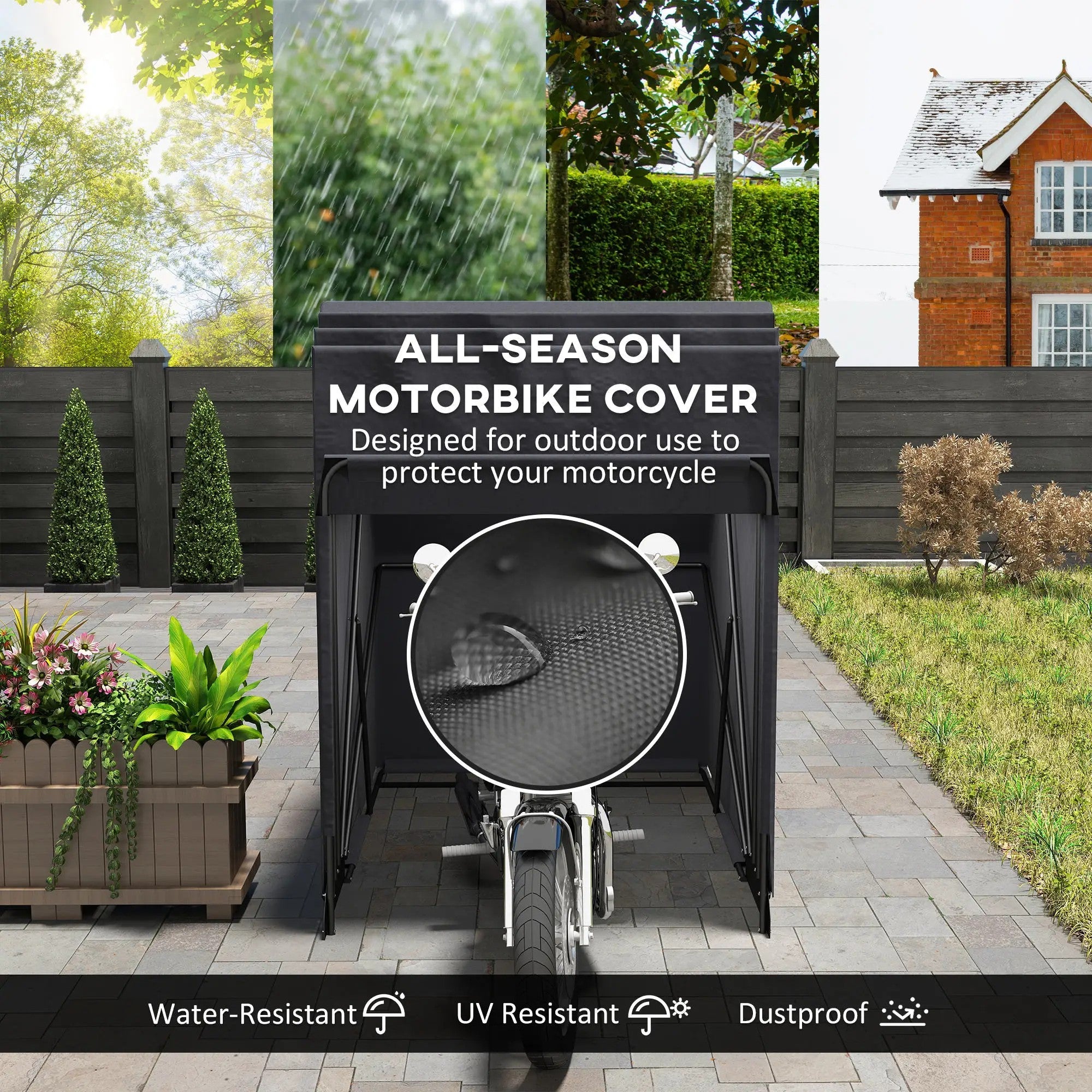 Outsunny Motorcycle Shelter, Waterproof Motorcycle Cover Tent with 2 Mesh Windows, UV Protected & Dustproof Bike Storage Shed