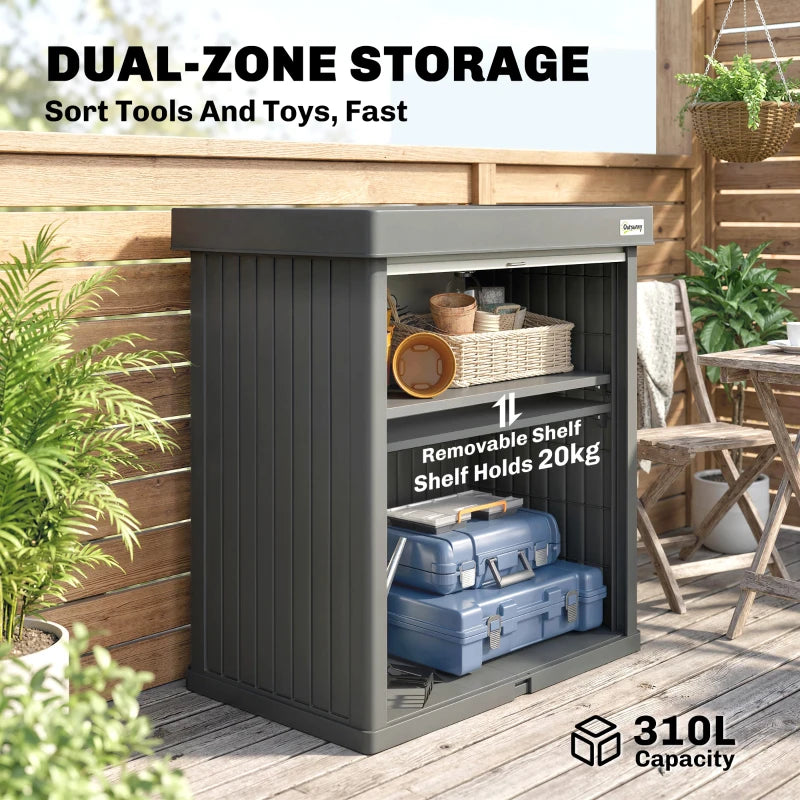 82 Gallon Outdoor Storage Box, Splash-Resistant & UV Resistant Garden Storage Container for Patio, Porch, Poolside, Grey