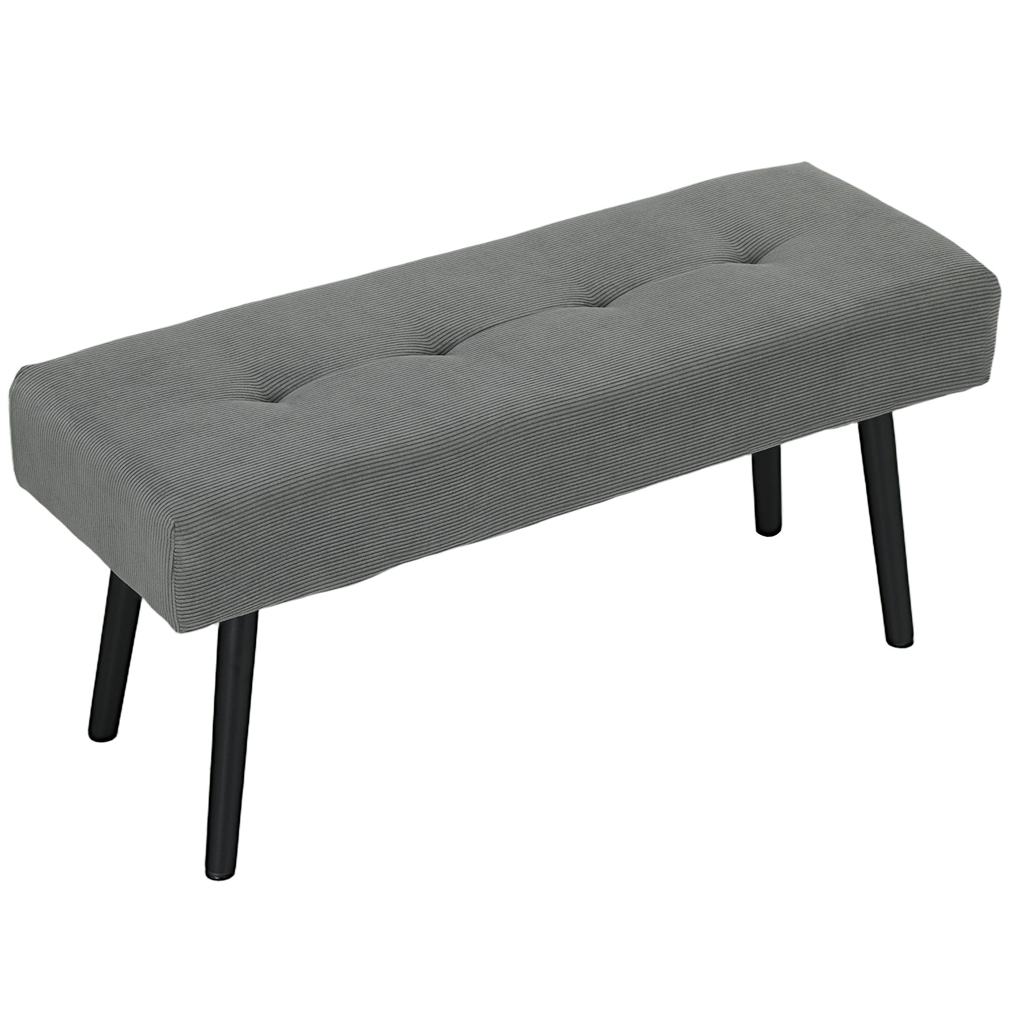 HOMCOM 39" Upholstered Ottoman Bench, Corduroy Entryway Bedroom Bench with Padded Seat and Steel Legs for Bedroom, Grey