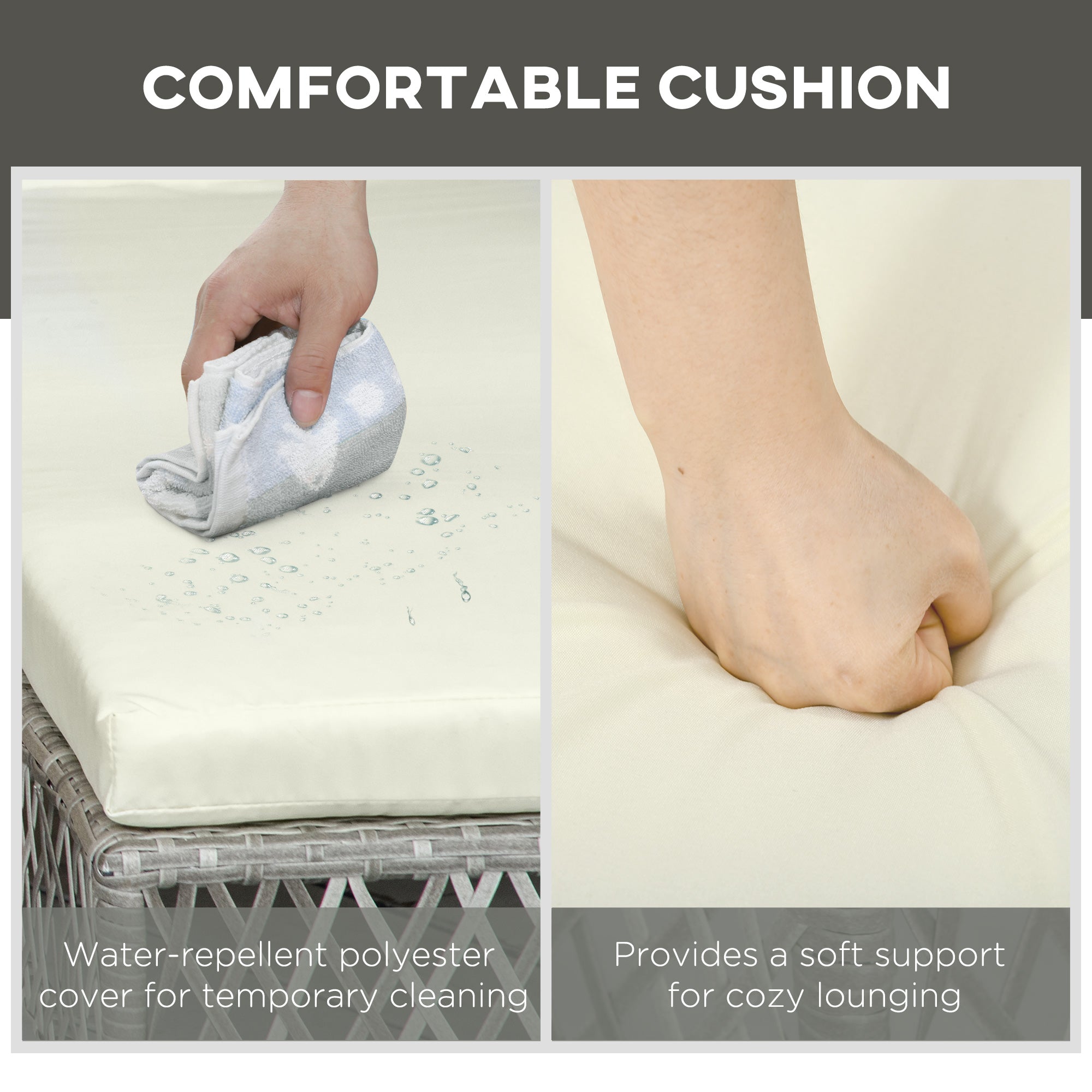 Outsunny Rattan Sun Lounger Set 2PC Deluxe Outdoor Recliner PE Wicker Patio Garden Chaise Cream White