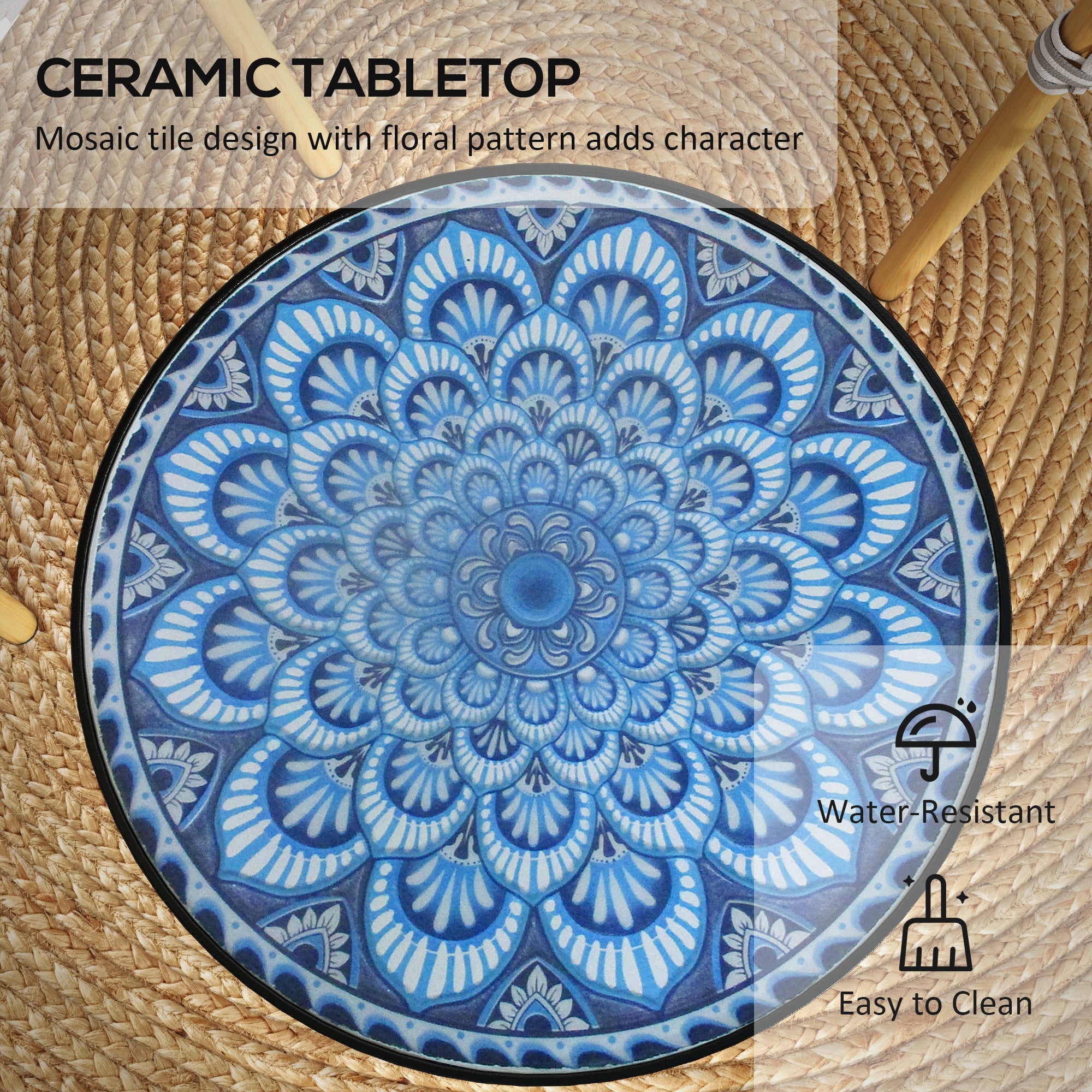 Outsunny Round Patio Bistro Table with Mosaic Top Steel Frame Outdoor Coffee Table for Garden