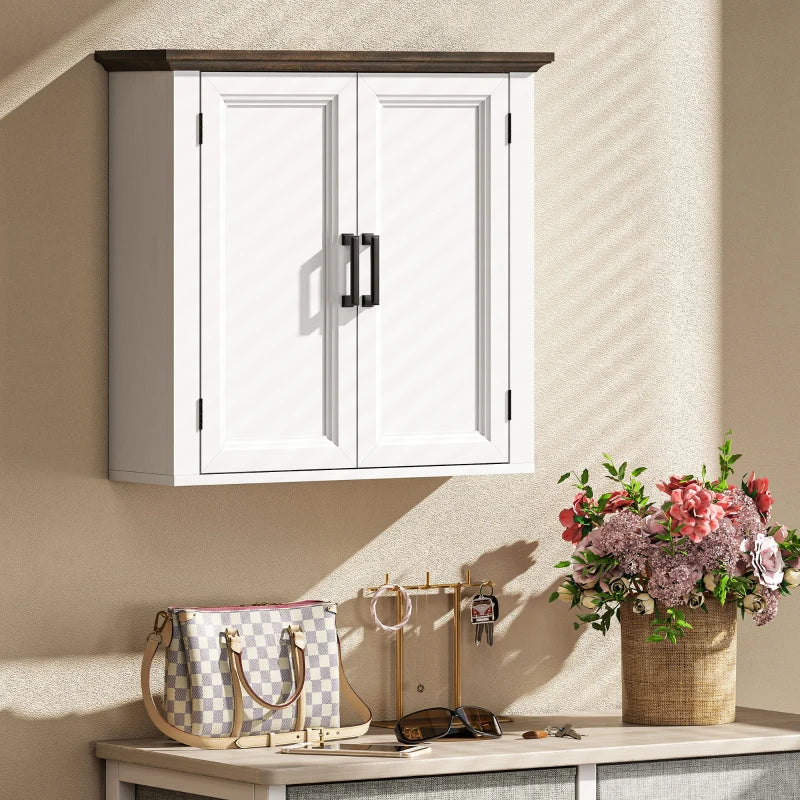 Bathroom Wall Cabinet, Farmhouse Medicine Cabinet Wall Mounted with 2 Doors and Adjustable Shelf, White