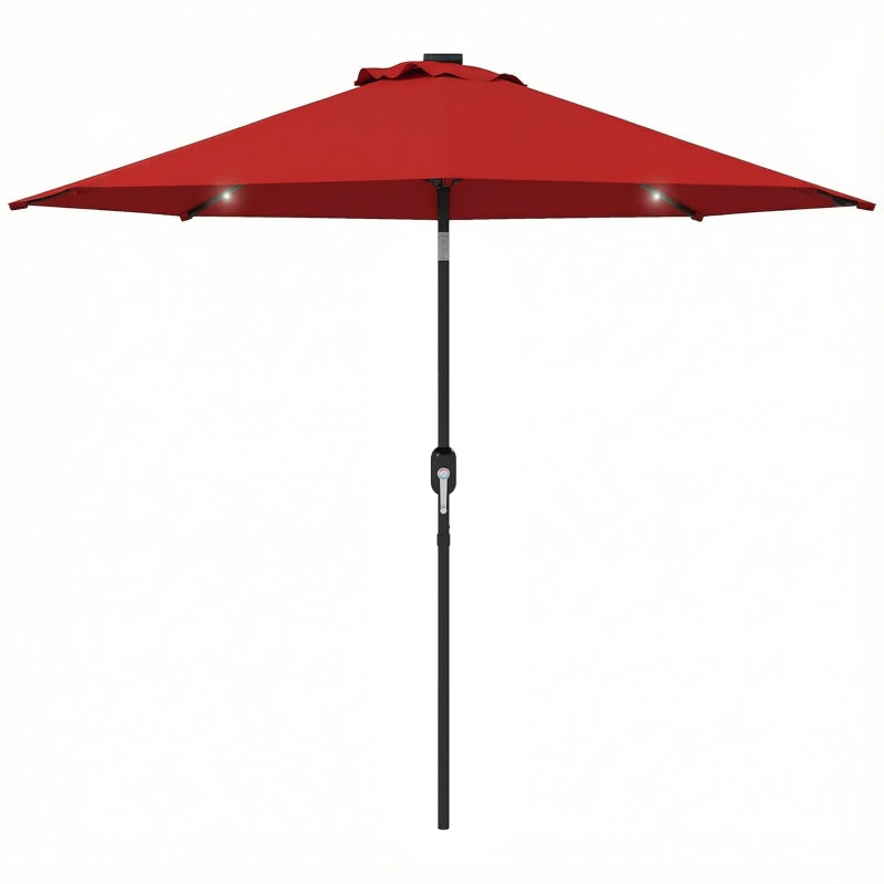 9ft Solar Patio Umbrella Outdoor Sunshade 24 LED Lights Tilt Canopy Wine Red