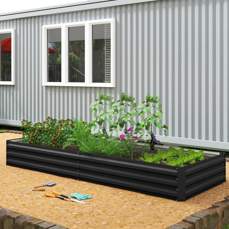 95" x 36" x 12" Galvanized Raised Garden Bed, Metal Elevated Planter Box for Growing Flowers, Herbs, Succulents, Black