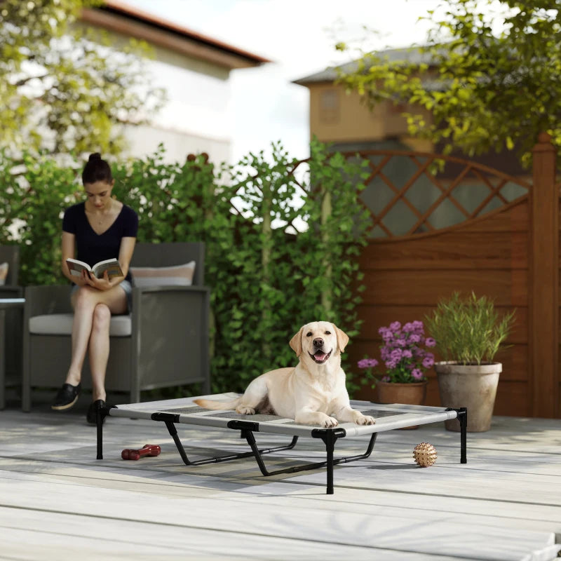 Elevated Dog Bed, Raised Dog Cot for XL Sized Dogs, Indoor & Outdoor, 48" x 36" x 9", Light Grey