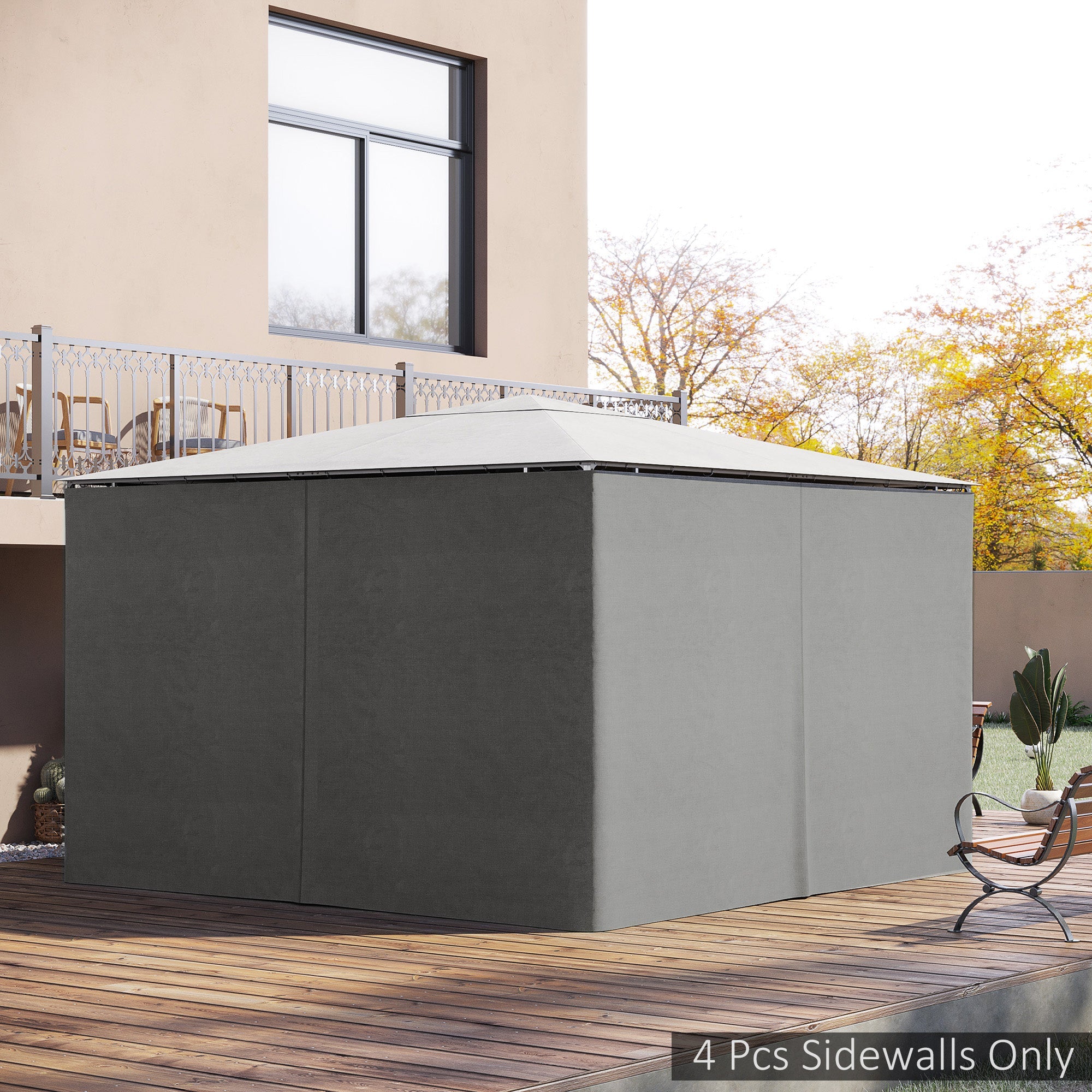 Outsunny Gazebo Curtain 10'x13' Replacement Sidewalls 4-Panel Privacy Wall Light Grey for Outdoor Use