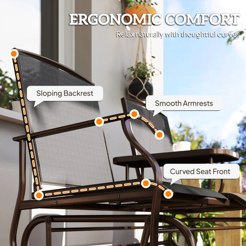 Patio Glider Rocking Chair 2 Person Outdoor Loveseat Rocker Garden Furniture Bench, Black