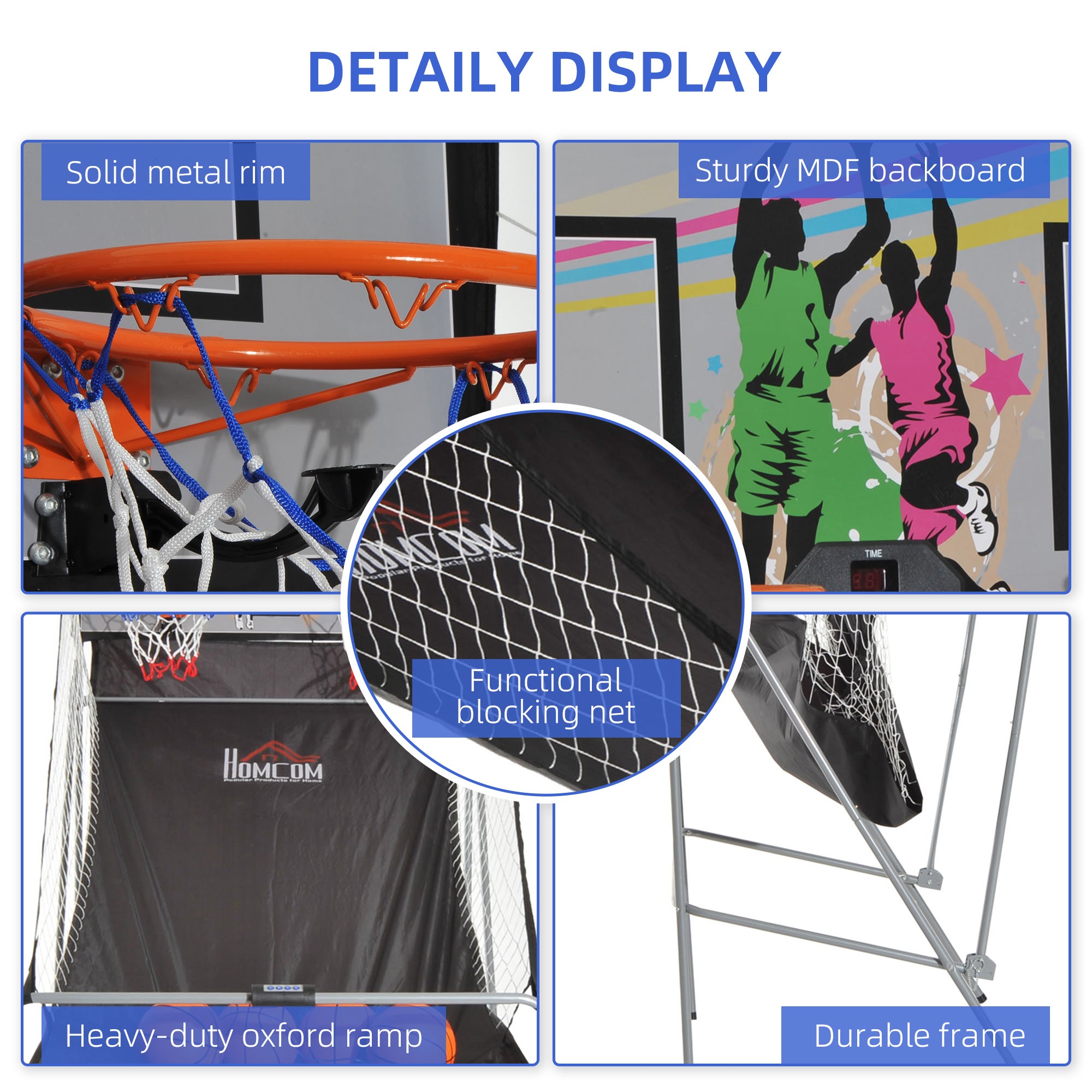 HOMCOM Arcade Style Double Shot Basketball Game Indoor Electronic Scoring System Foldable Design with 4 Balls