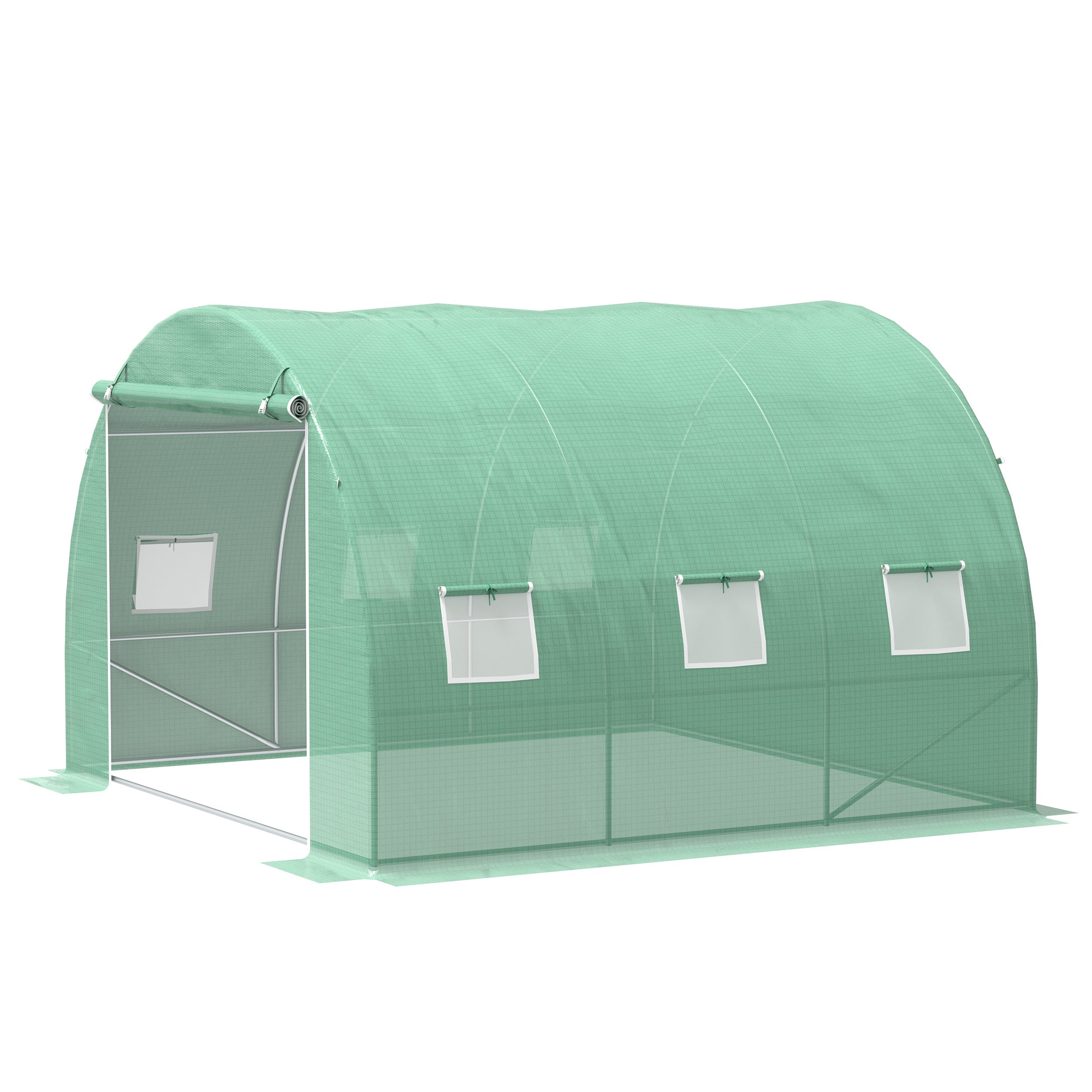 Outsunny 10' x 10' x 6.5' Walk-in Tunnel Greenhouse with High-Quality Transparent PE Cover, Zipper Doors, & Windows