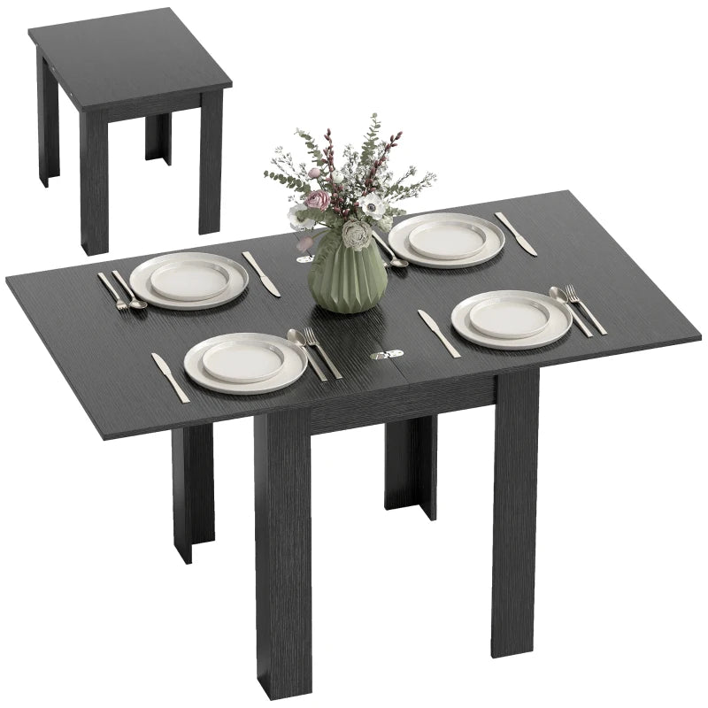 55" Extendable Dining Table for 4-6 Person, Kitchen Table with PU Handle and Felt Pads for Small Spaces, Black