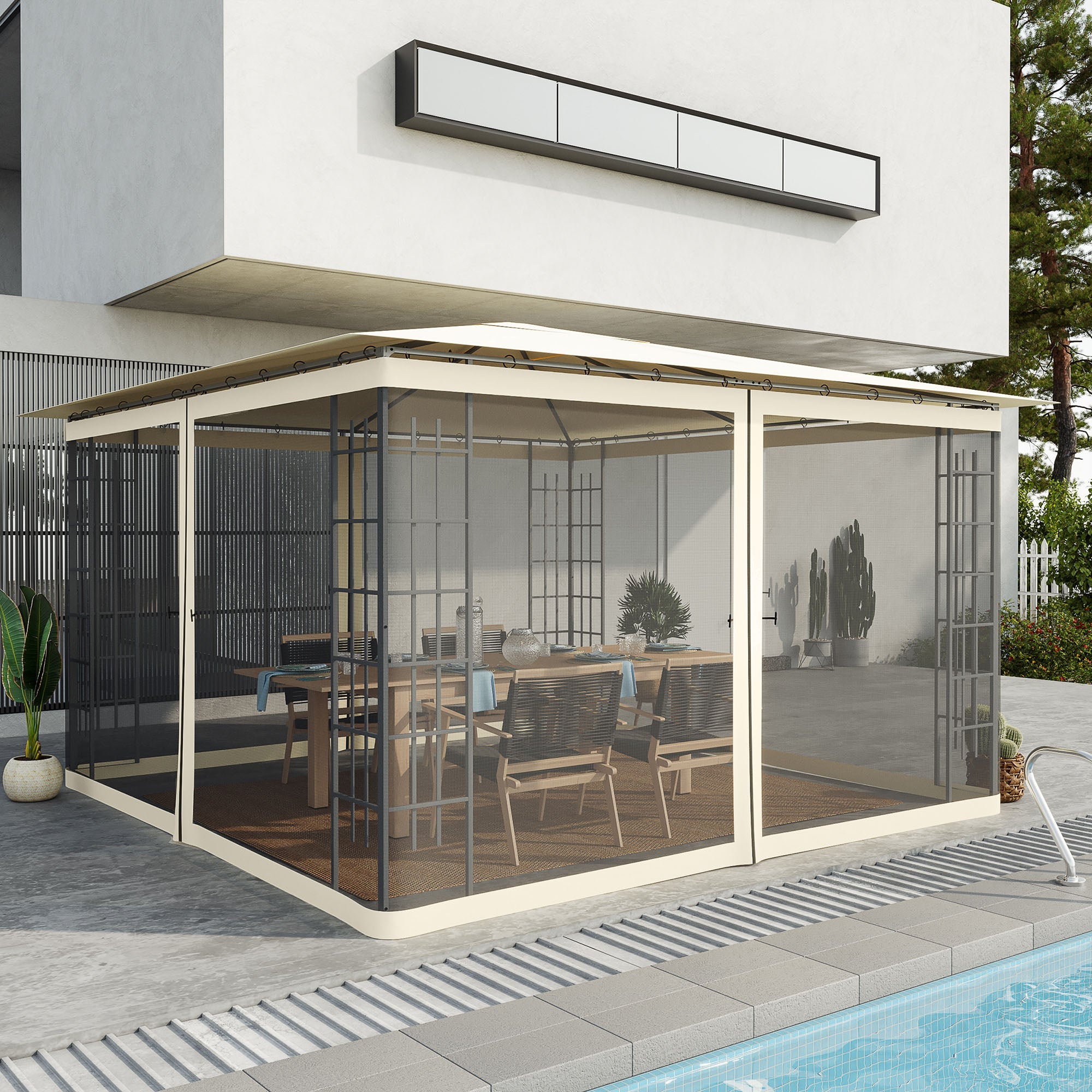 Outsunny Gazebo Mosquito Netting 12x12 Black Replacement Screen Walls with Zippers for Canopy