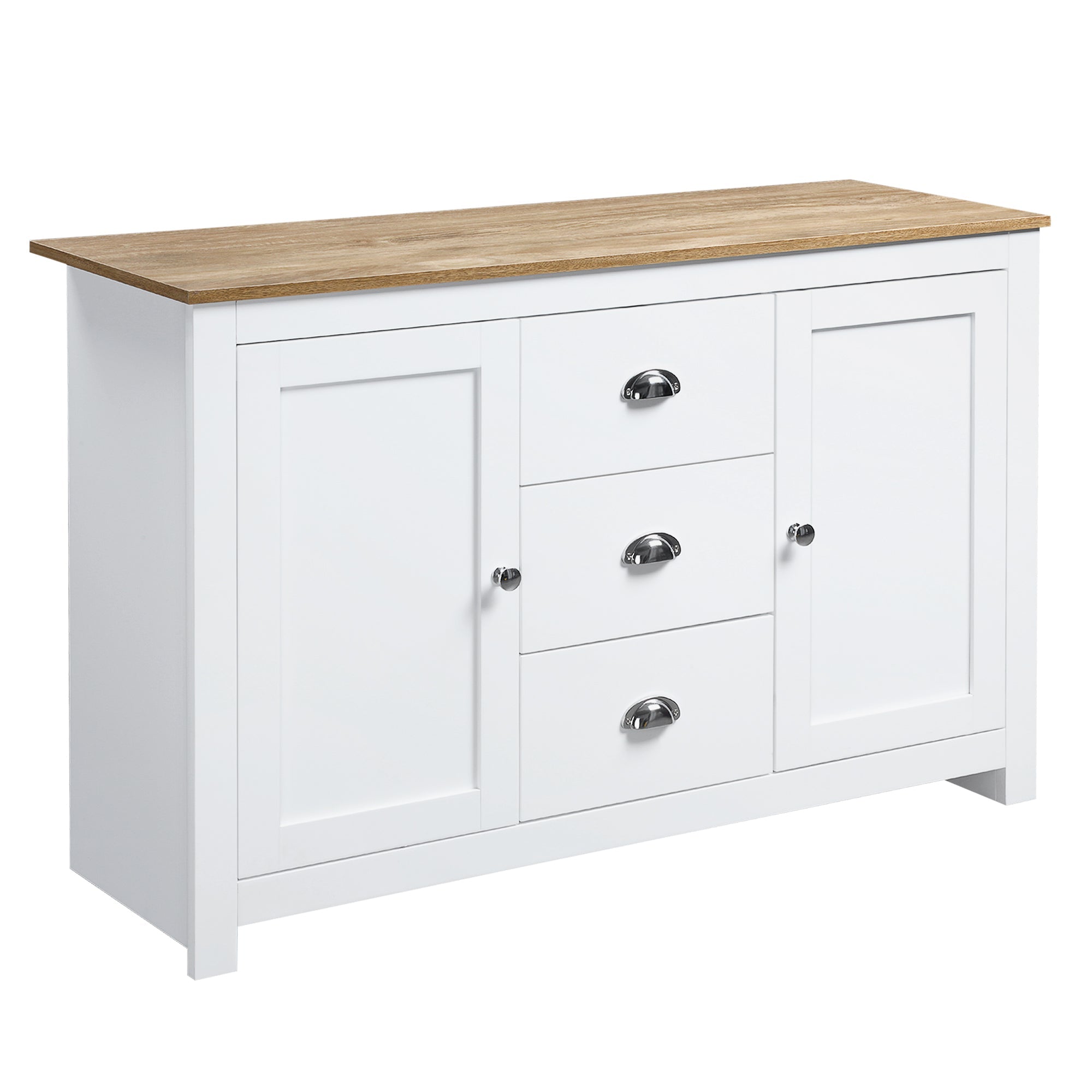 HOMCOM Modern White Buffet Cabinet: Sideboard Bar Cabinet with 3 Drawers and Adjustable Shelves for Kitchen