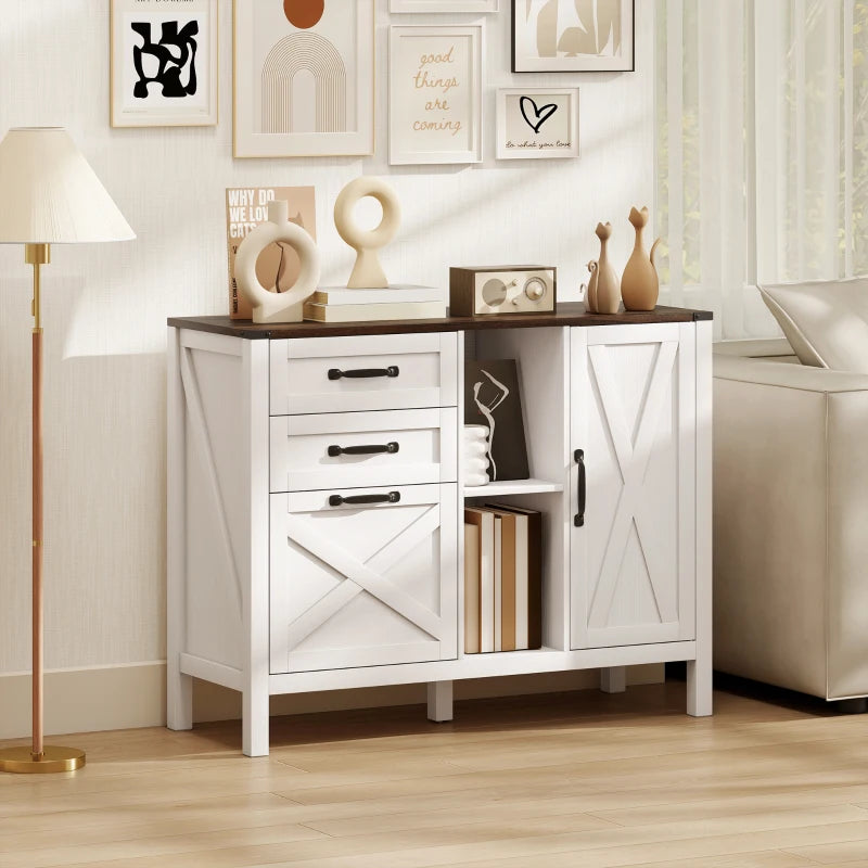 Lateral Filing Cabinet with Drawers, Shelves, Adjustable Hanging Bar for Home Office, Fit A4/Letter Files, White