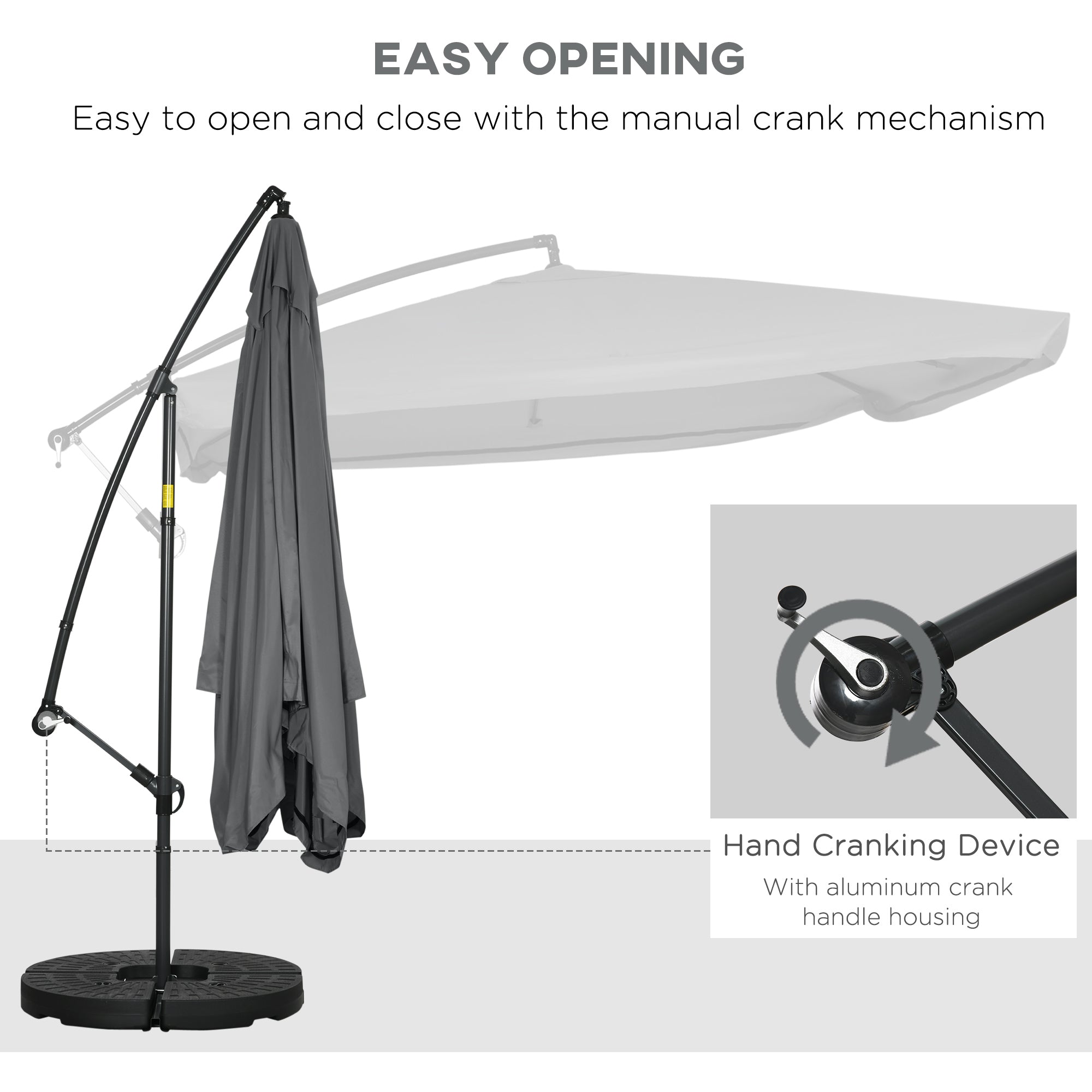 Outsunny Offset Patio Umbrella with Net and Umbrella Base, Adjustable Cantilever Canopy with Cross Base, Weight Plates & 8 Ribs