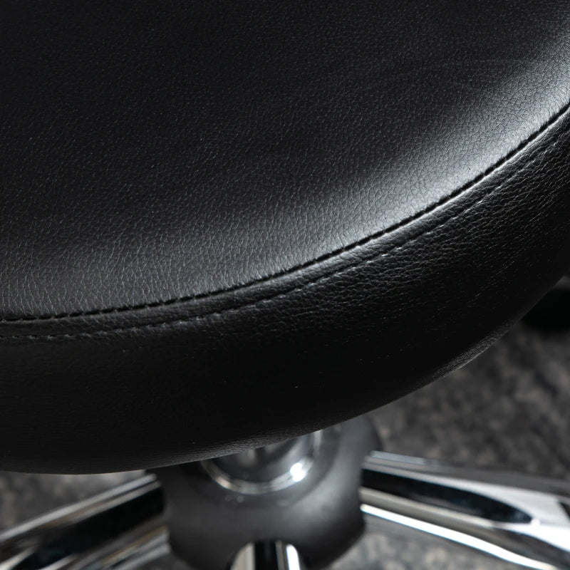 Adjustable Swivel Salon Stool with Backrest and Wheels, Office & Living Room Chair, Synthetic Leather, Black