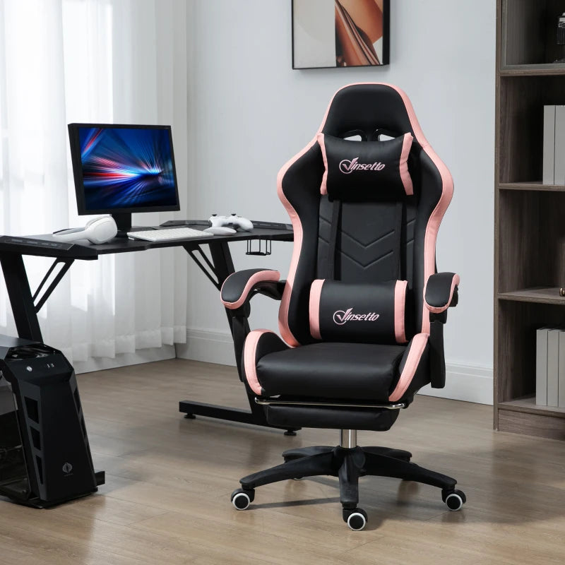 Computer Gaming Chair, PU Leather Office Desk Chair with Footrest, Swivel Wheels, 135° Reclining Back, Black