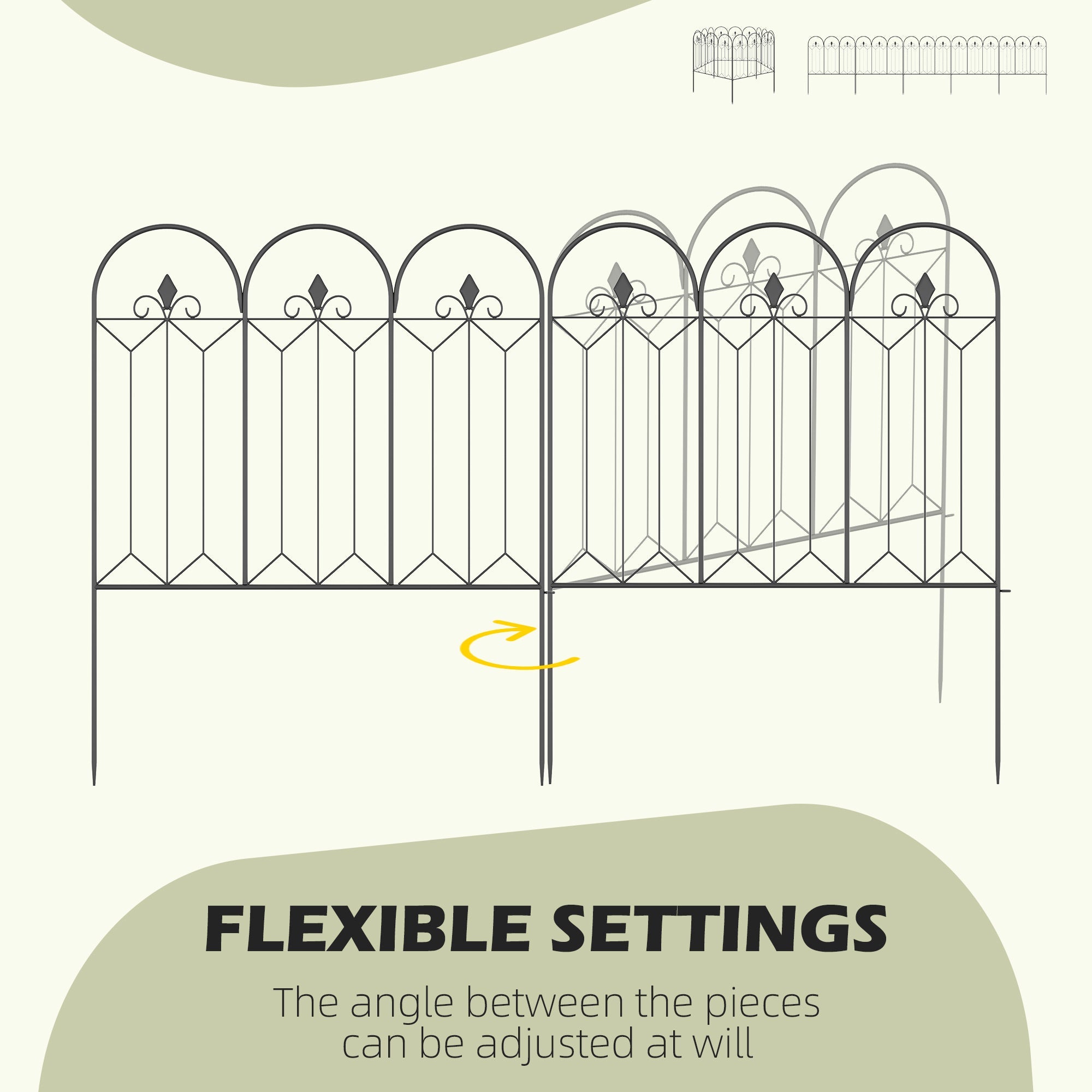 Outsunny 5-Piece Metal Garden Fence: 120" Adjustable Flower Bed Border with Stakes, Black