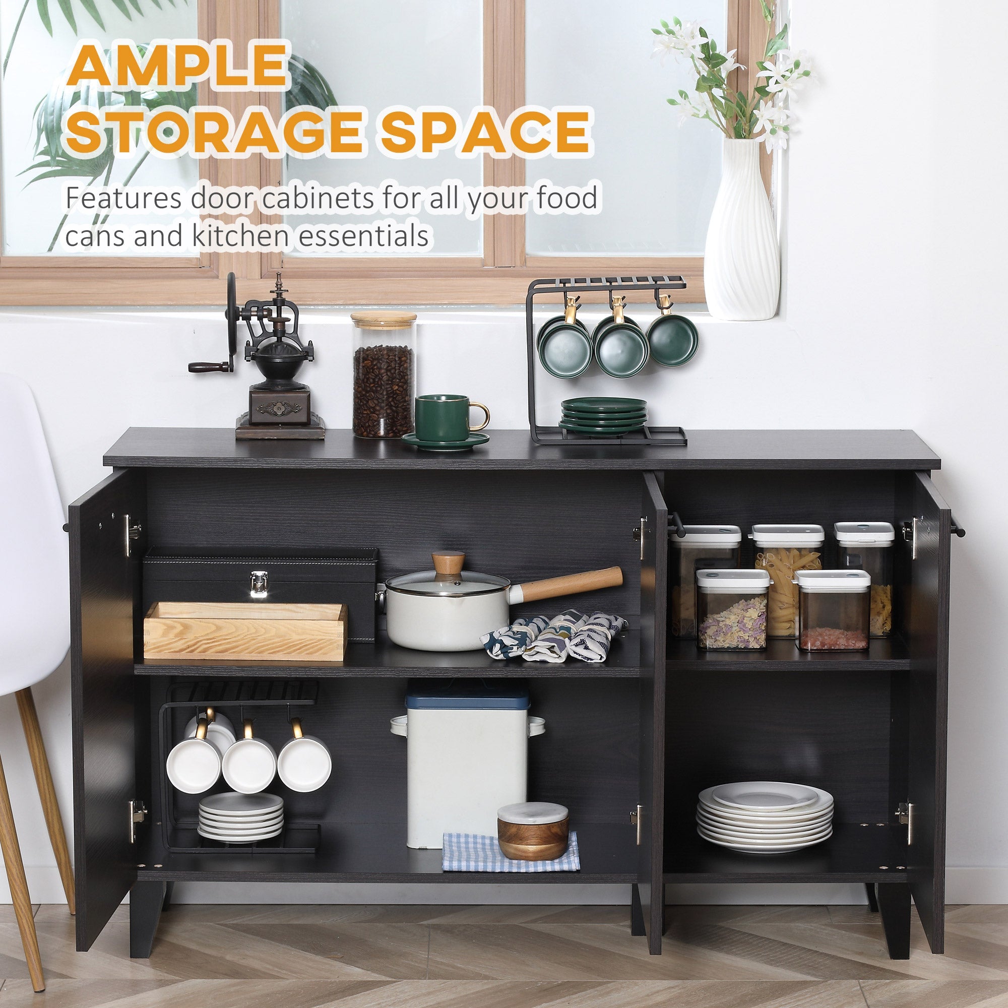 HOMCOM Elegant Dining Storage: Sideboard Buffet Cabinet with Adjustable Shelf, 3 Doors for Kitchen, Dark Walnut Finish