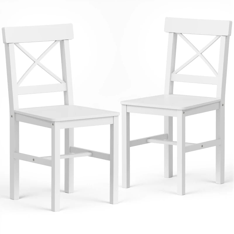 Wooden Dining Chairs Set of 2, Kitchen Chairs with Cross Back, Solid Structure for Living Room and Dining Room, White