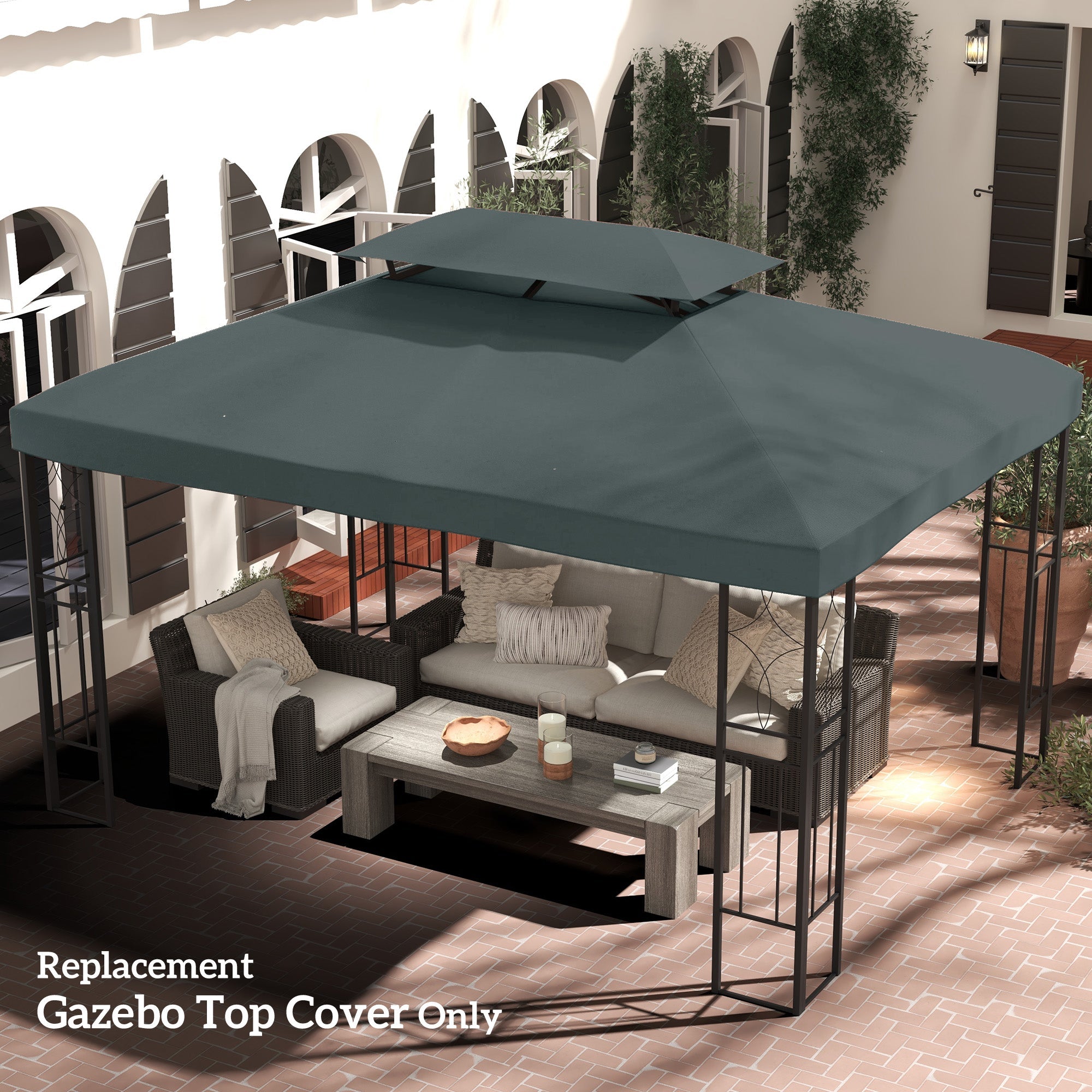 Outsunny Gazebo Replacement Canopy 13'x10', 2 Tier UV Protection Top, Grey for Garden Pavilion