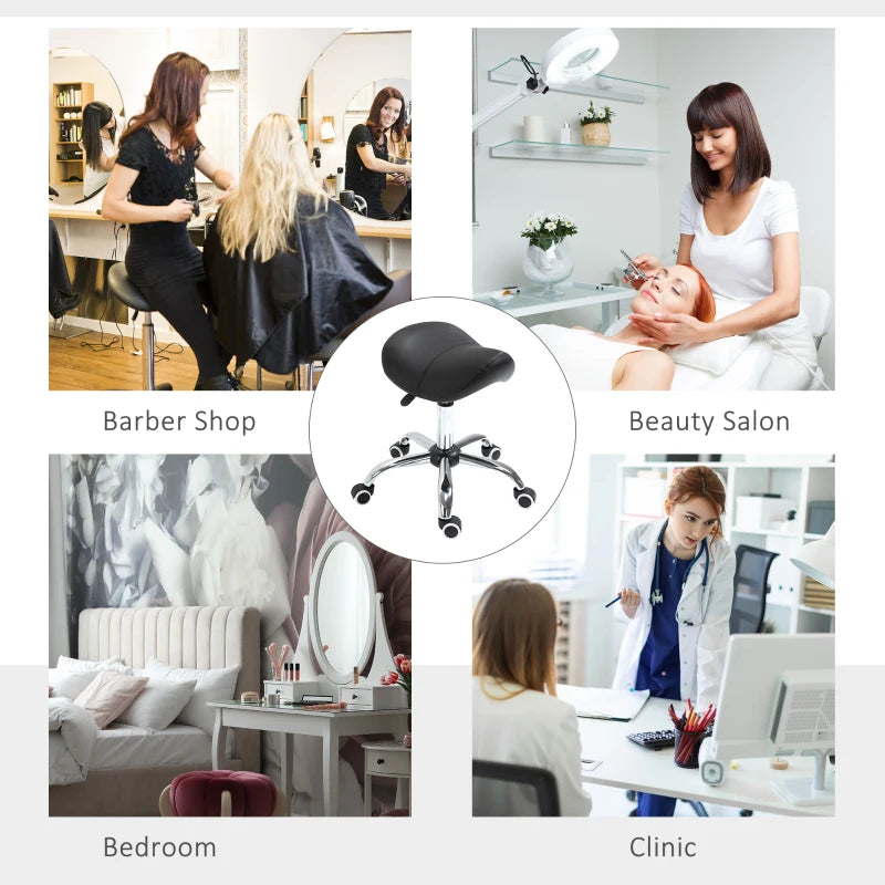 Adjustable Hydraulic Rolling Salon Stool Swivel Saddle Chair Spa Beauty Seat PU Leather, Black