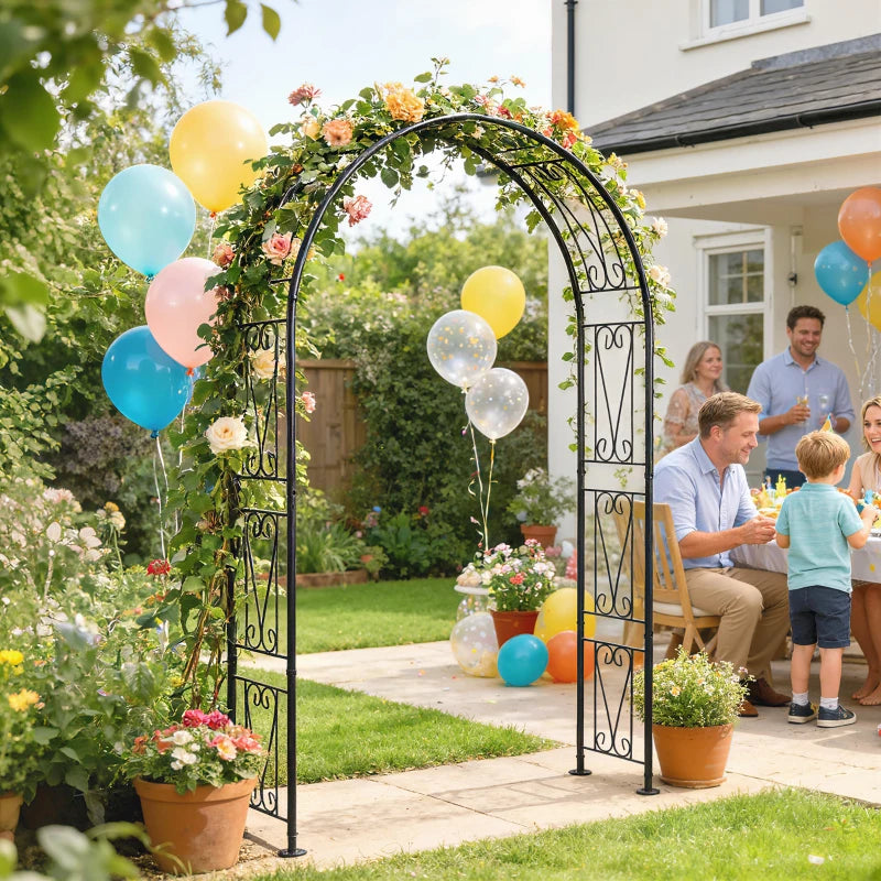8 ft Garden Arch, Outdoor Trellis Arbor for Climbing Plants, Wedding Arch for Party Outdoor Garden Backyard, Black