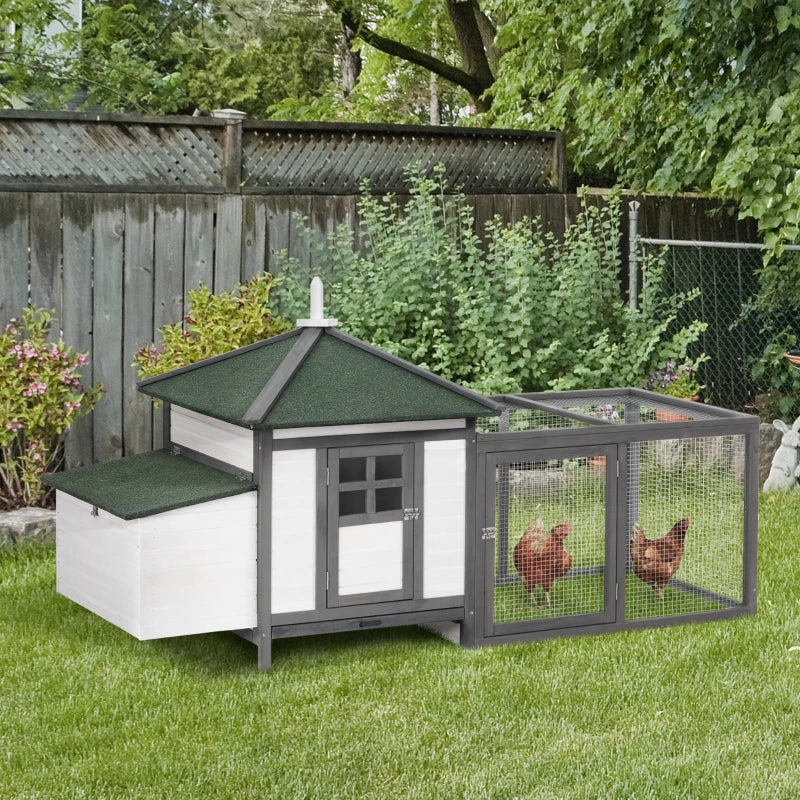 77" Chicken Coop Hen House Rabbit Hutch Poultry Cage Pen Outdoor Backyard with Nesting Box Run White and Dark gray