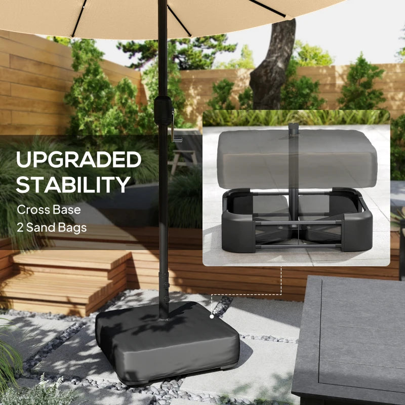 Double-sided Patio Umbrella with Base Included & 48 LED Lights 15ft Khaki
