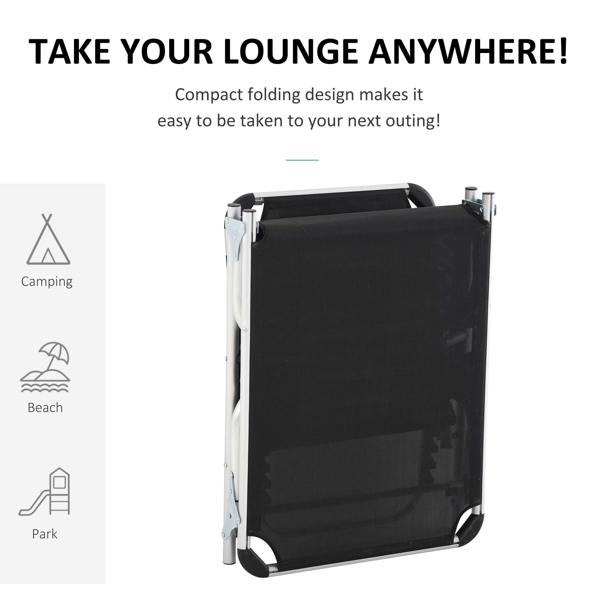 Outsunny Adjustable Folding Lounge Chair Patio Recliner with Headrest Aluminum Frame 5-Position Black