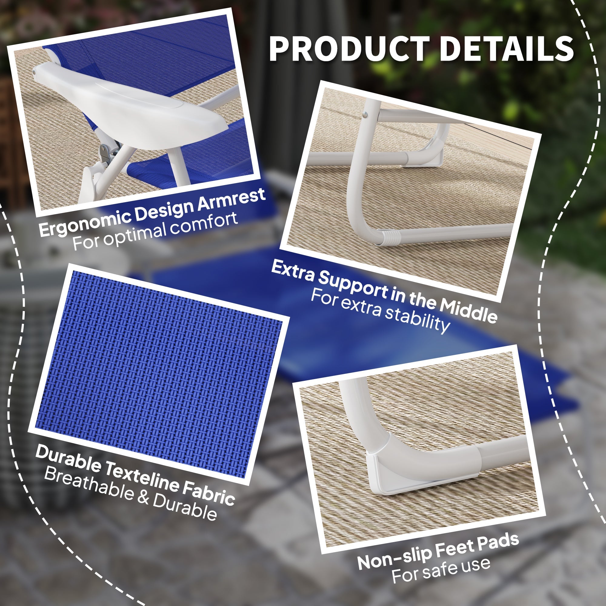 Outsunny Outdoor Sun Lounger, Folding Chaise Lounge with 4-level Adjustable Backrest, Blue