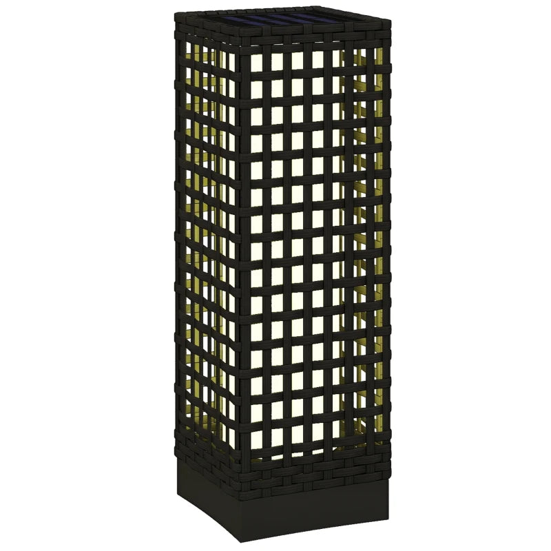 Wicker Solar Outdoor Lamp, Decorative Floor Lamp with Auto On/Off LED Lights, IP44 for Patio, Porch, Pathway, Black