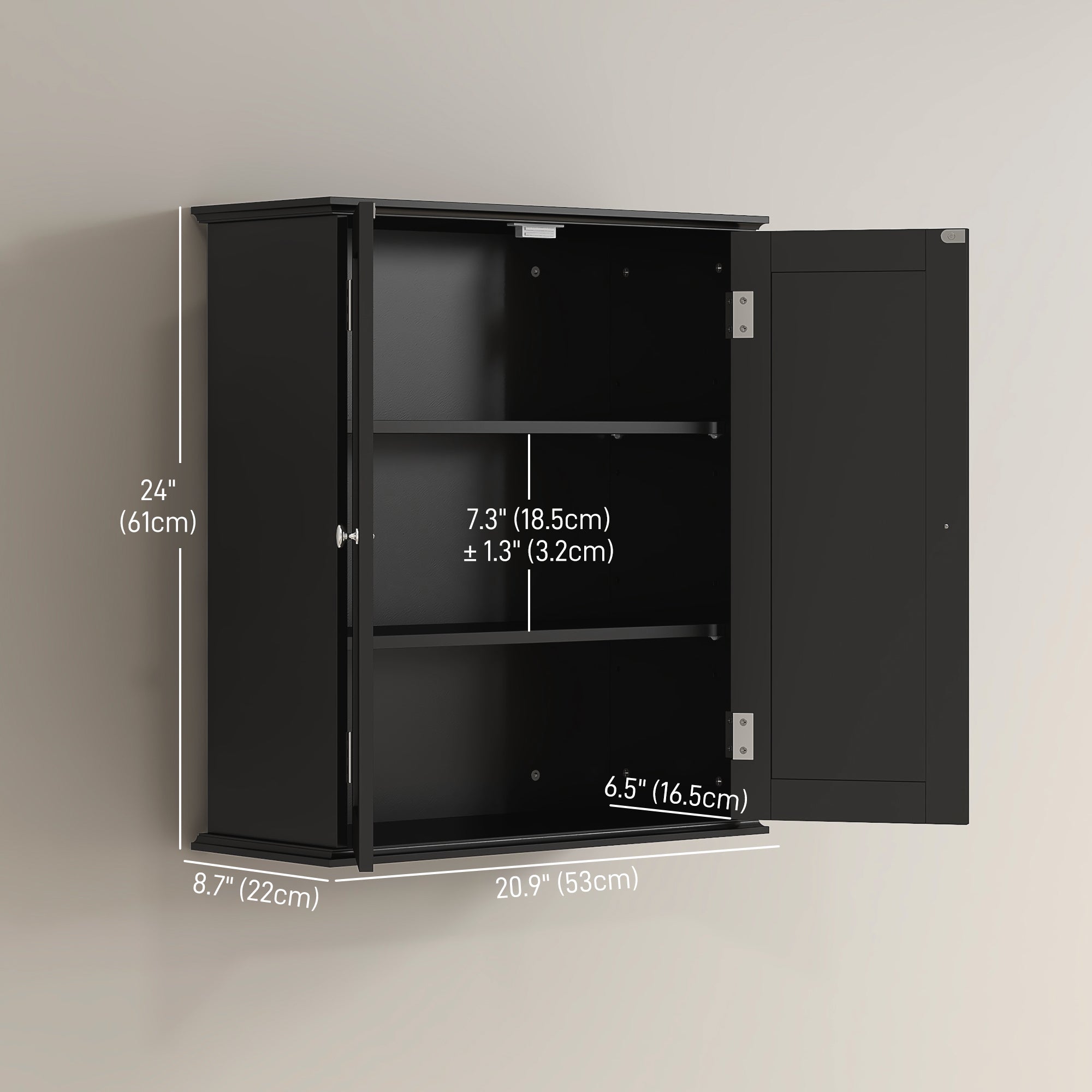 HOMCOM Wall Mount Over Toilet Bathroom Medicine Cabinet with Adjustable Shelves 2 Door Storage