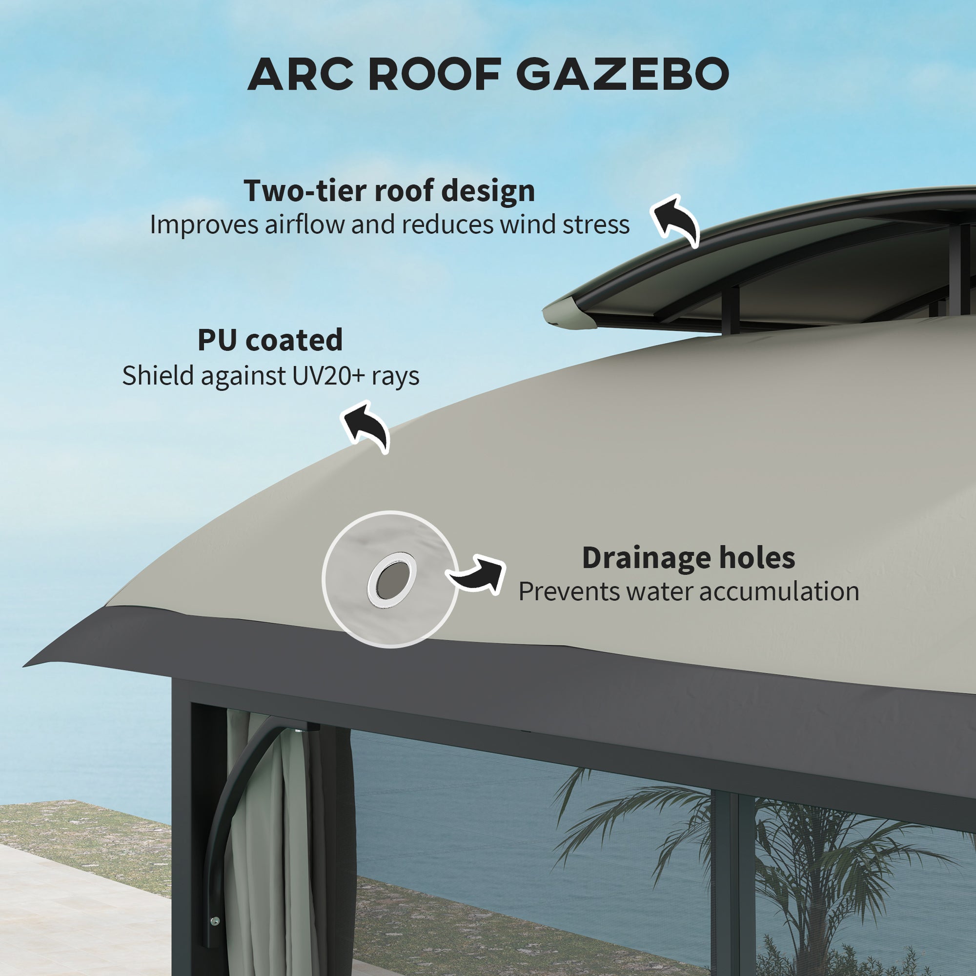 Outsunny 11' x 13' Patio Gazebo, Double Roof Outdoor Gazebo Canopy with Netting & Curtains, Galvanized Metal Frame, Light Grey