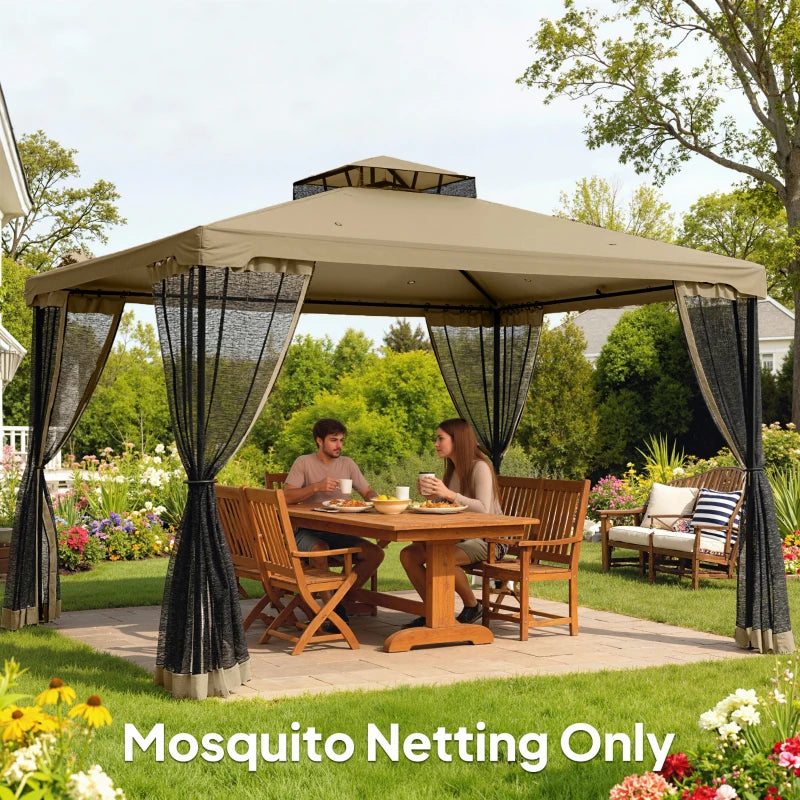 Replacement Mosquito Netting for Gazebo 10' x 12' Black Screen Walls for Canopy with Zippers, Khaki