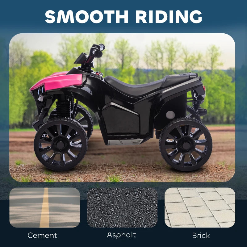 Qaba 6V Kids ATV, 4 Wheeler Electric Ride on Car with Music and LED Headlights, for Ages 37-72 Months Boys and Girls, Pink