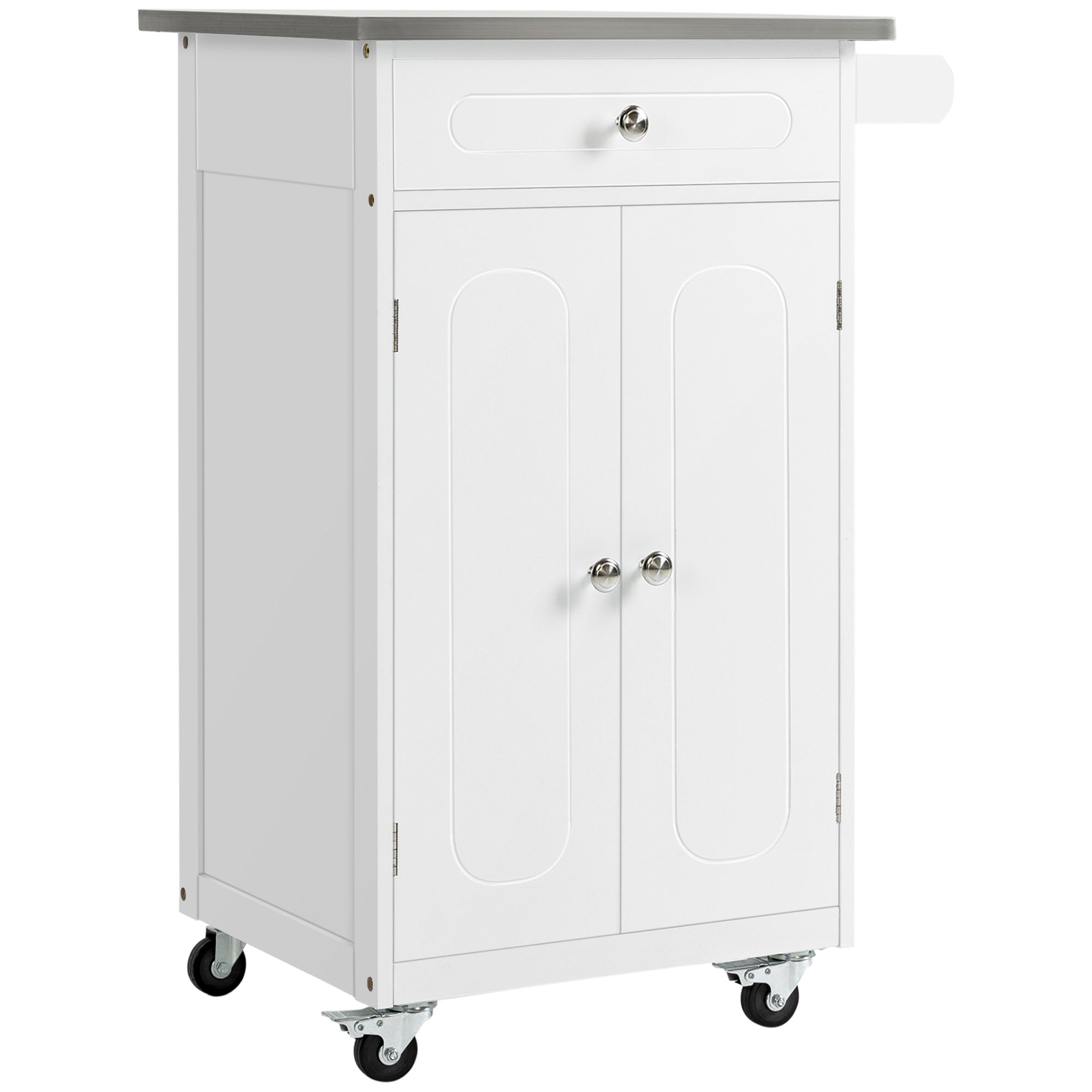 HOMCOM Compact Kitchen Cart Island Stainless Steel Top Mobile Trolley Storage Drawer Dining White