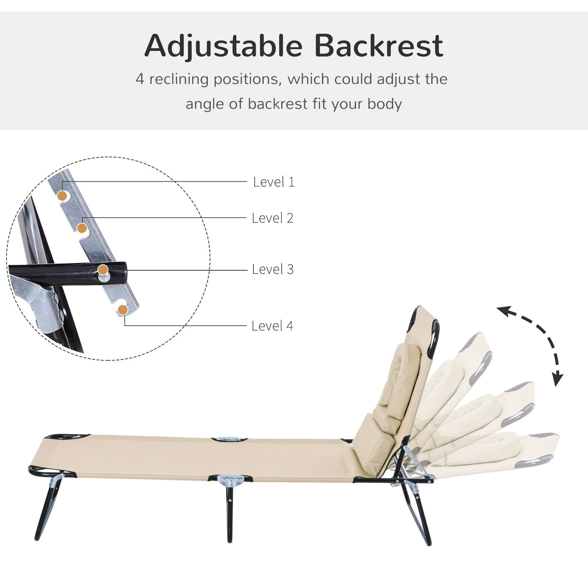 Outsunny Outdoor Lounge Chair Garden Folding Chaise with Adjustable Backrest Reading Hole Support Pillow Beige