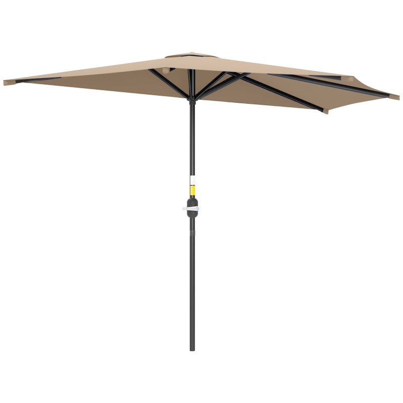 9.8ft Half Umbrella Semi Round Patio Parasol with Crank Handle, Top Vent for Garden, Balcony- NO BASE INCLUDED, Coffee