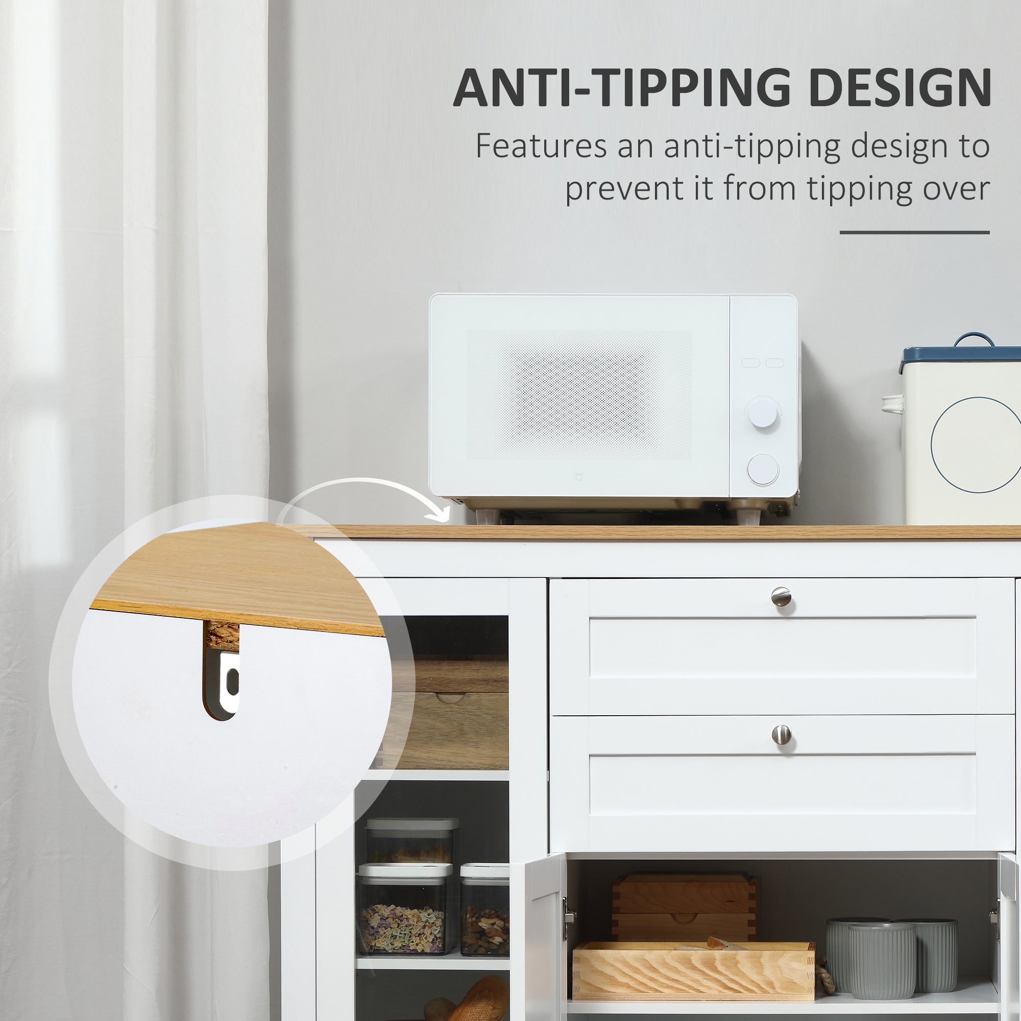 HOMCOM Oak and White Buffet Cabinet: Modern Sideboard with Glass Door Storage Cupboard and Adjustable Shelves for Kitchen, Living Room