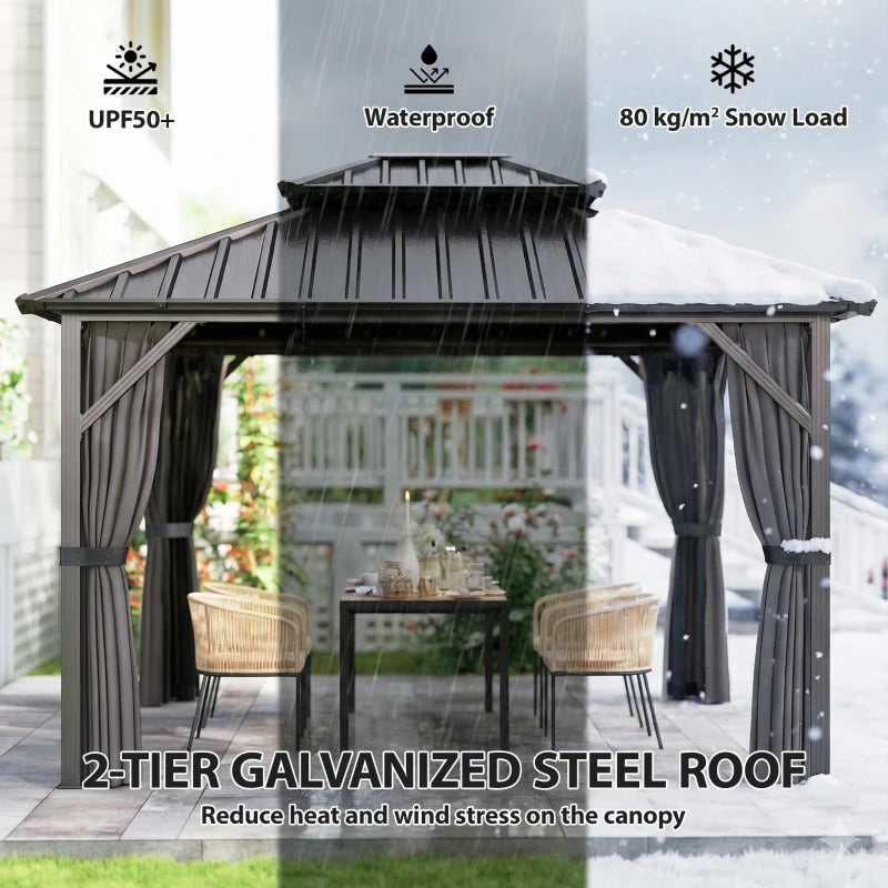 10' x 12' Hardtop Patio Gazebo with Double Galvanized Steel Roof and Aluminum Frame, Outdoor Permanent Gazebo, Dark Grey