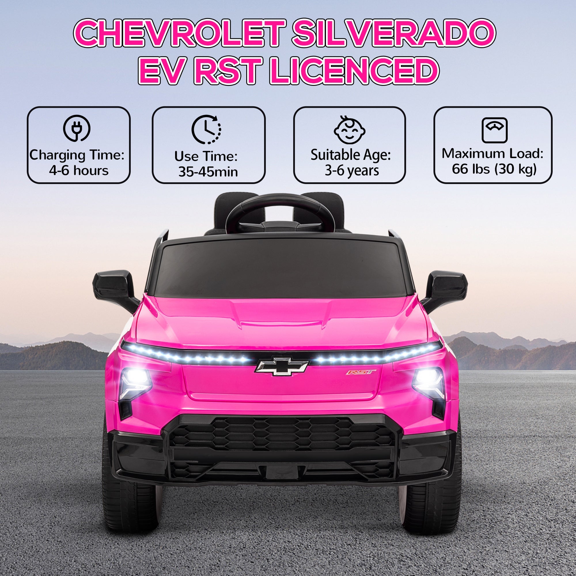 Qaba 12V CHEVROLET SILVERADO EV RST Licensed Kids Car w/ Remote, Spring Suspension, Soft Start, Training Wheels, Pink