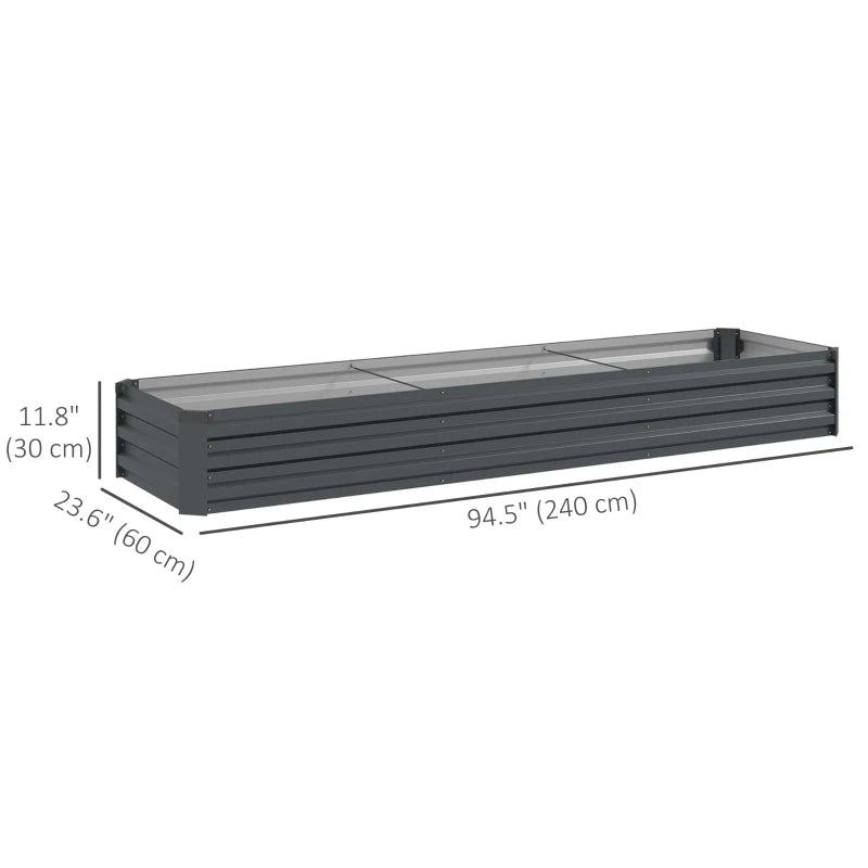 8'x2'x1' Galvanized Raised Bed, Large Elevated Planter Box for Growing Flowers, Herbs and Vegetables, Dark Grey