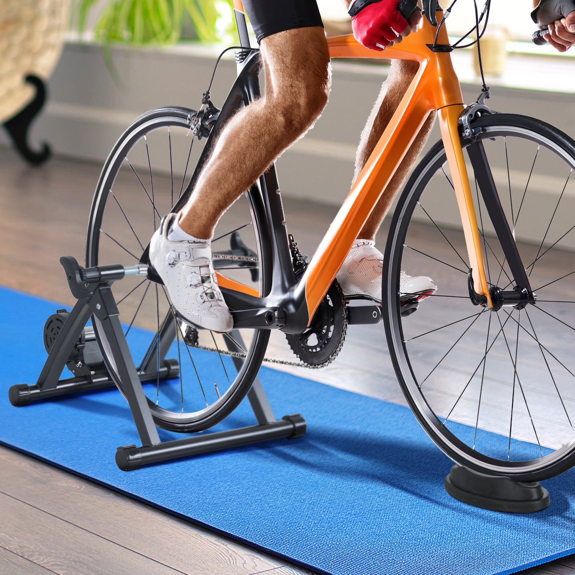 Soozier Magnetic Bike Trainer: Foldable Indoor Bicycle Exercise Stand with Steel Frame for Home Gym, Black