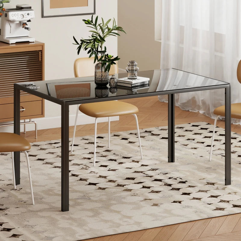 Rectangular Kitchen Table for 4 People, Dining Table with Tabletop Tempered Glass for Dining Room, Living Room, Black