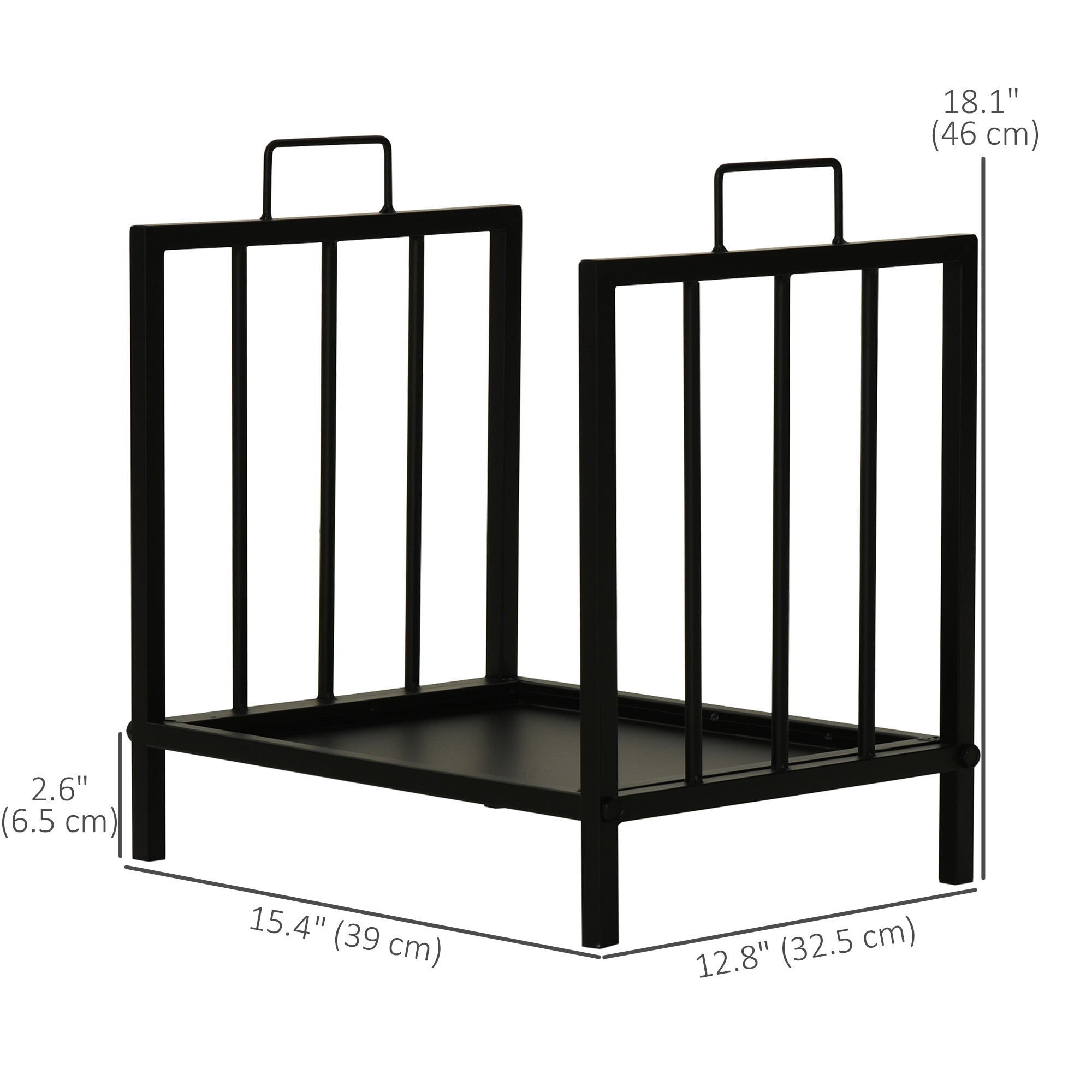 Outsunny 15.5" Firewood Rack Heavy-Duty Metal Wood Storage Log Holder with Side Handles, Indoor and Outdoor, Black