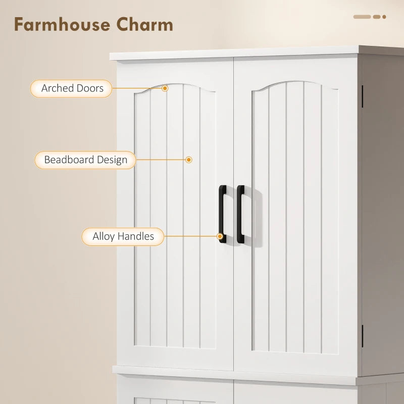 Tall Pantry Cabinet, 64" Storage Cabinet with Adjustable Shelves and 8 Door Spice Racks for Kitchen, Dining Room, White