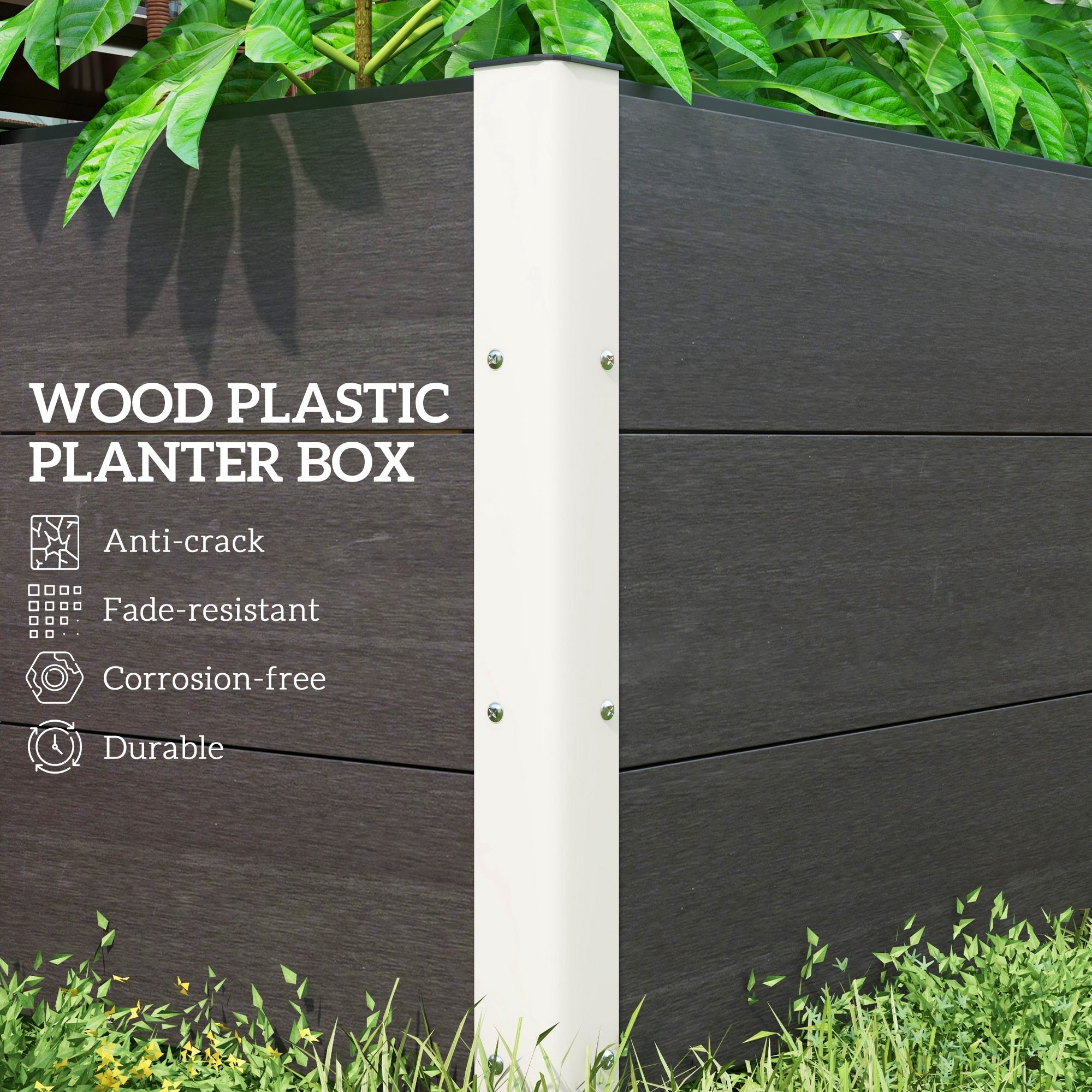 Outsunny 3'x2'x2' Raised Wood/Plastic Planter: Garden Bed for Flowers, Veggies & Herbs in Grey