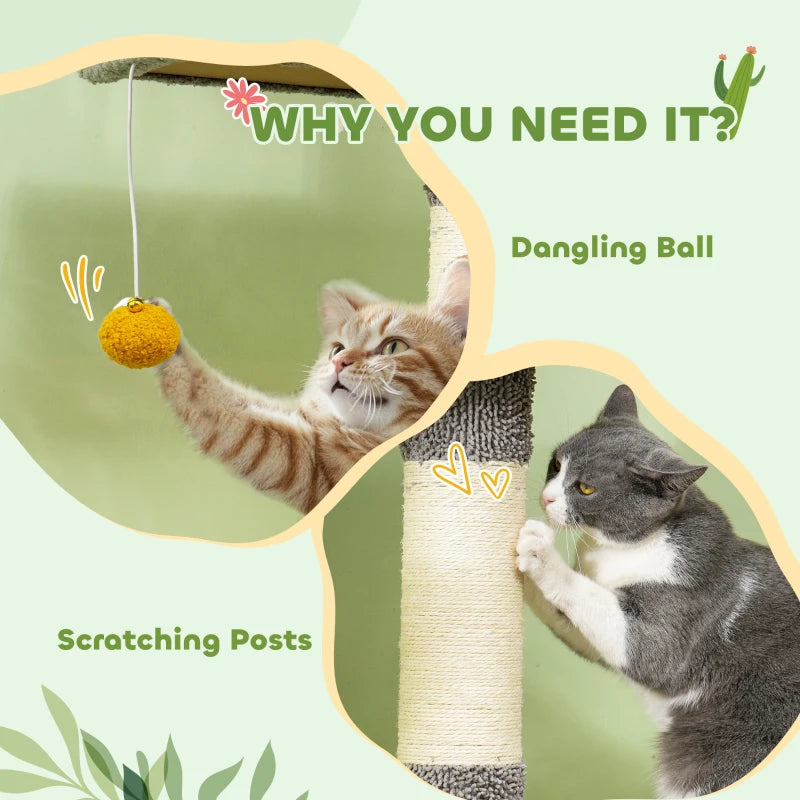 Floor to Ceiling Cat TreeTower with 90.5"-108" Adjustable Height, Scratching Posts, Hammock, Comdo, Toy Ball, Light Grey