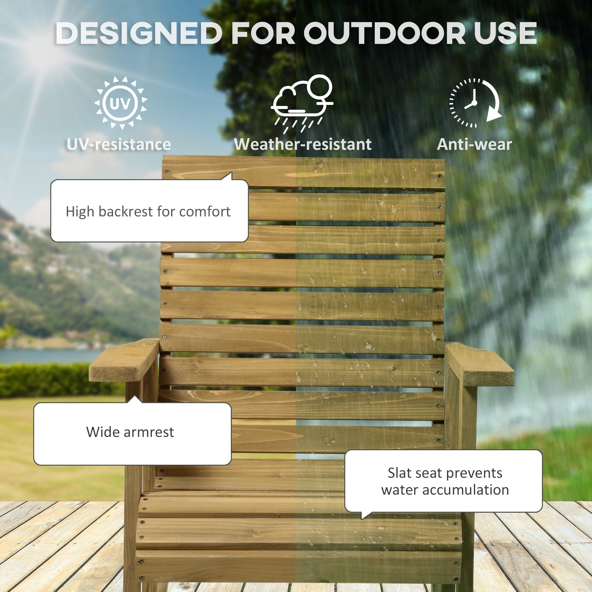 Outsunny Traditional Wooden Rocking Chair Slatted Porch Rocker with Armrest Light Brown